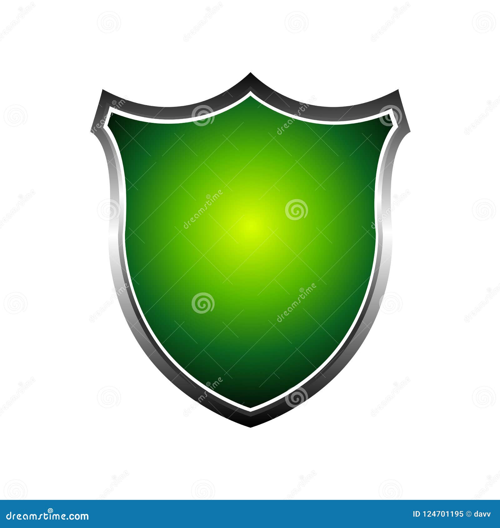 Metal 3d Green Shield. Vector Illustration Isolated On White Background