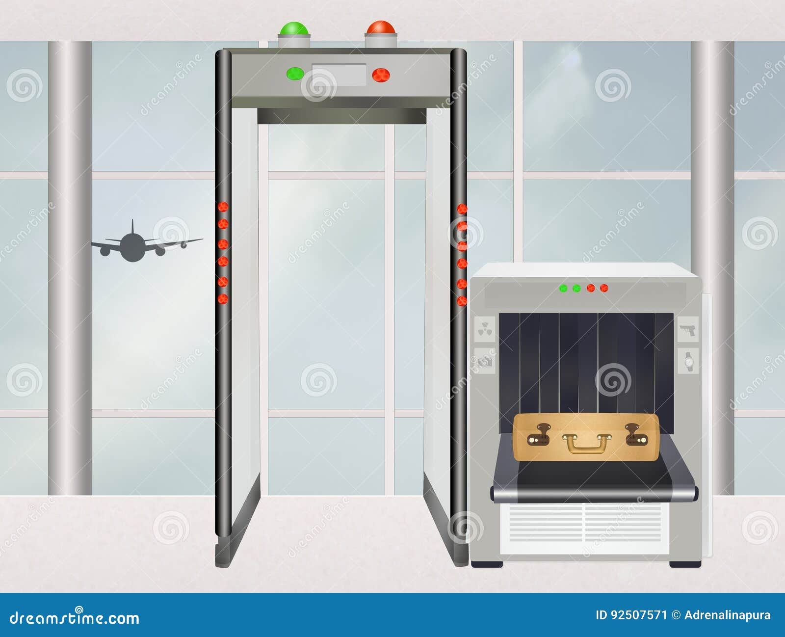 Metal detector in airport stock illustration. Illustration of departure
