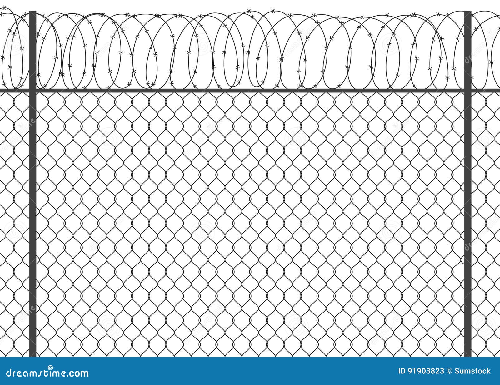 Metal Fence with Barbed Wire Stock Vector - Illustration of prison