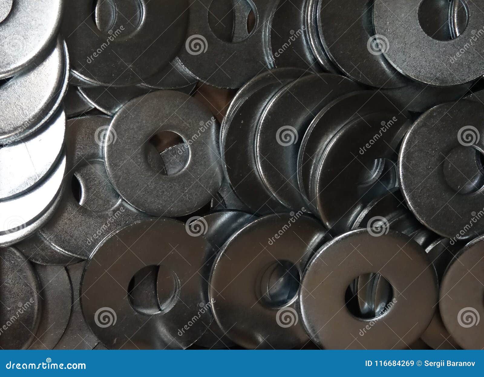 metal flat washers placer detailed stock photo