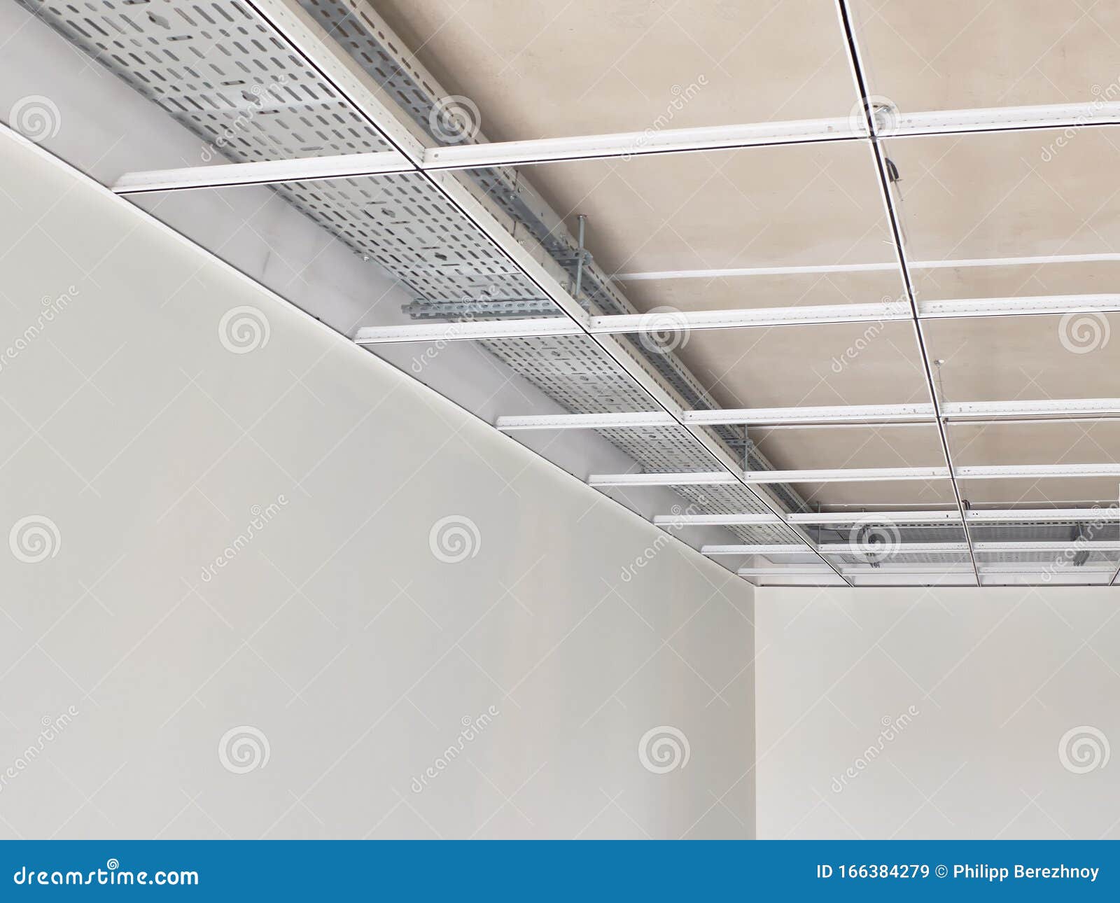 Metal Frame of Suspended Ceilings. Making of False Ceilings Stock Image