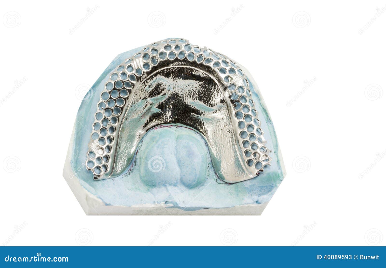 Metal Frame Work for Partial Denture on a White Background Stock Image