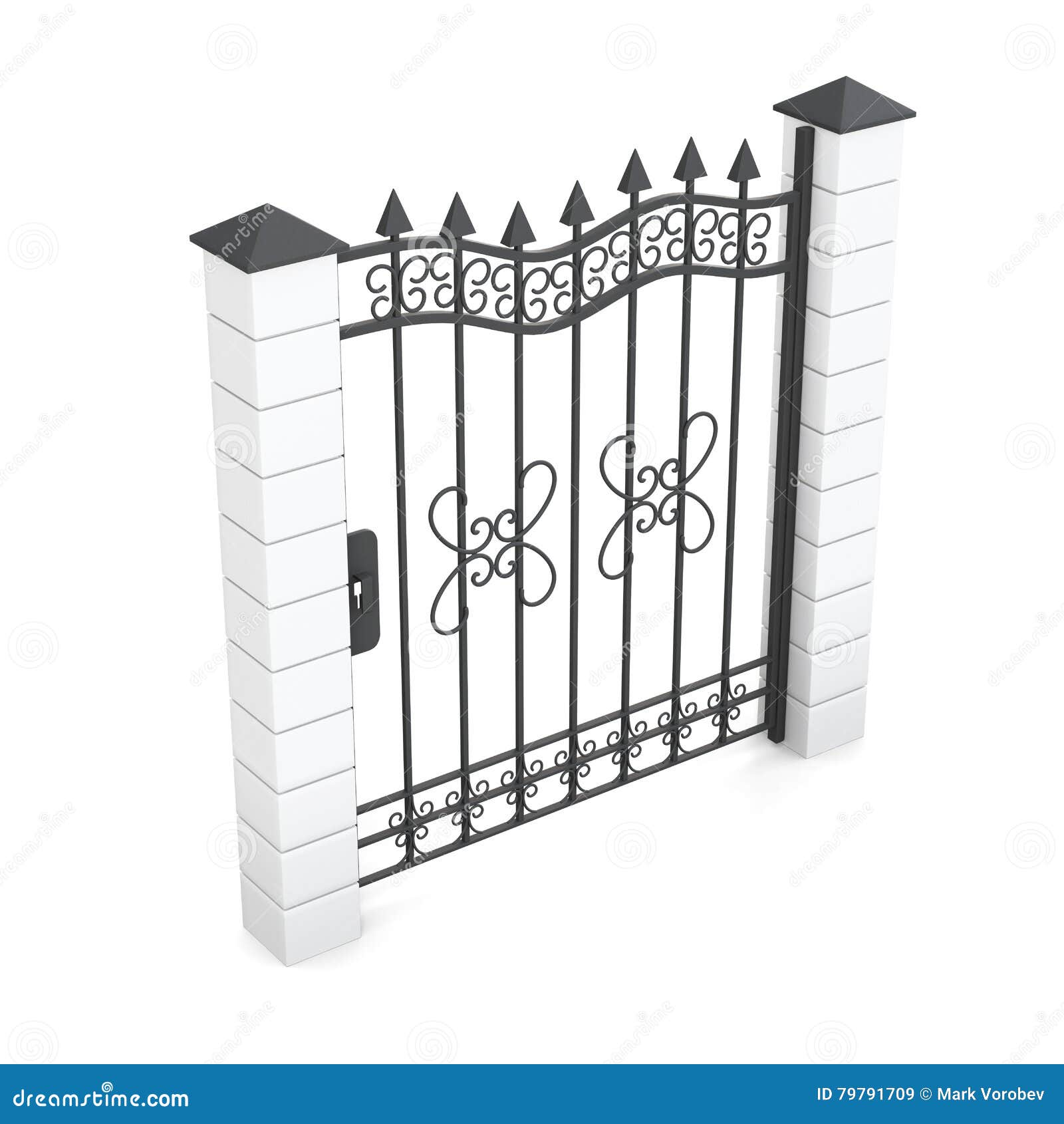 Metal Gate Isolated on White Background. 3d Rendering Stock