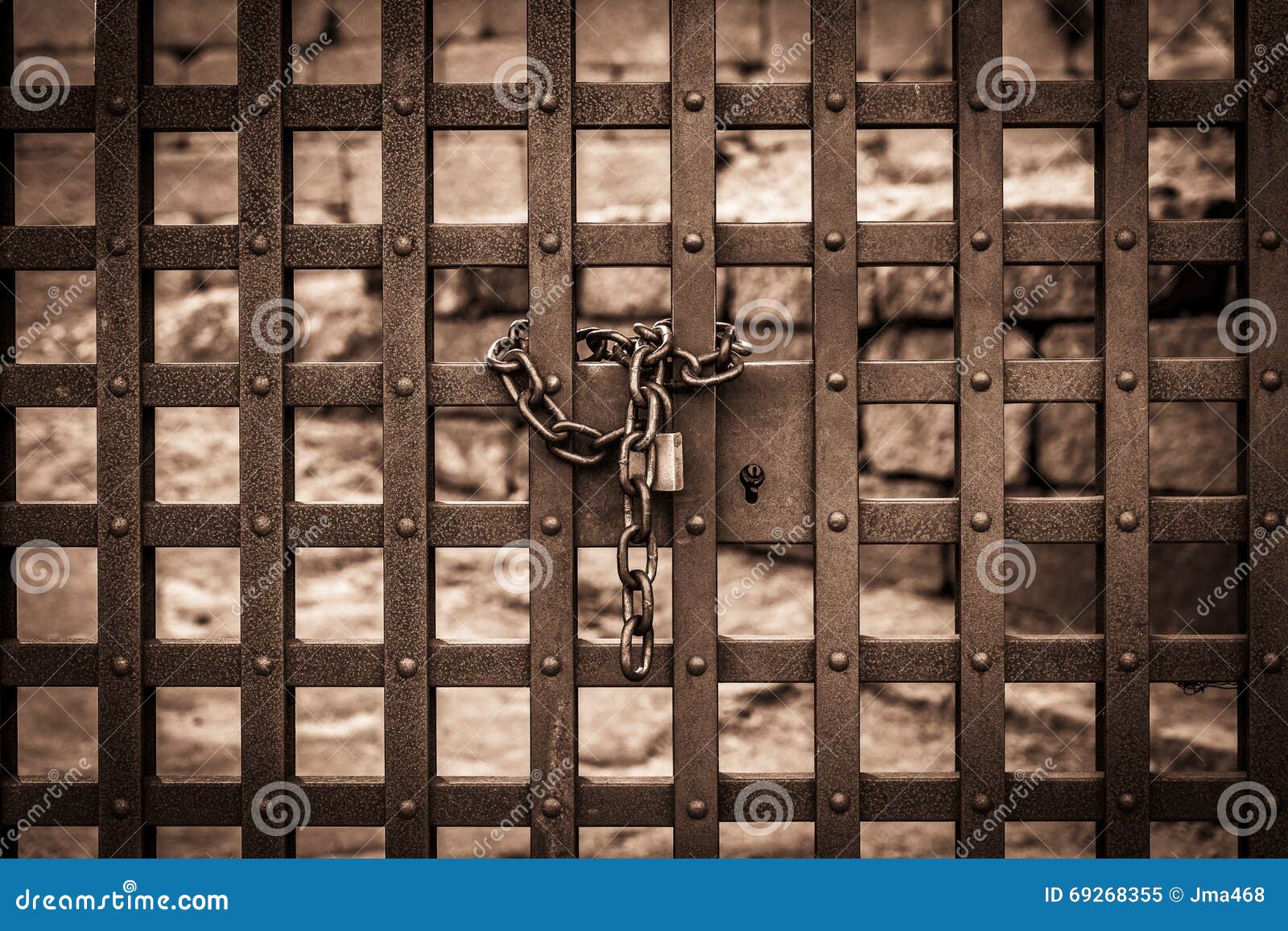Metal Gate Locked with a Padlock and a Chain Stock Image Image of