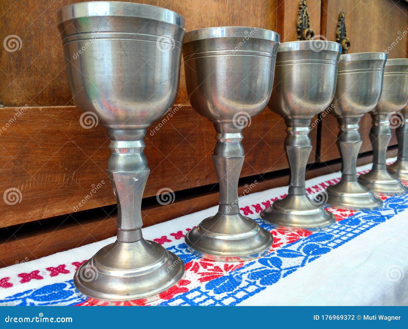 Metal goblets stock photo. Image of metal, goblets, blue 176969372
