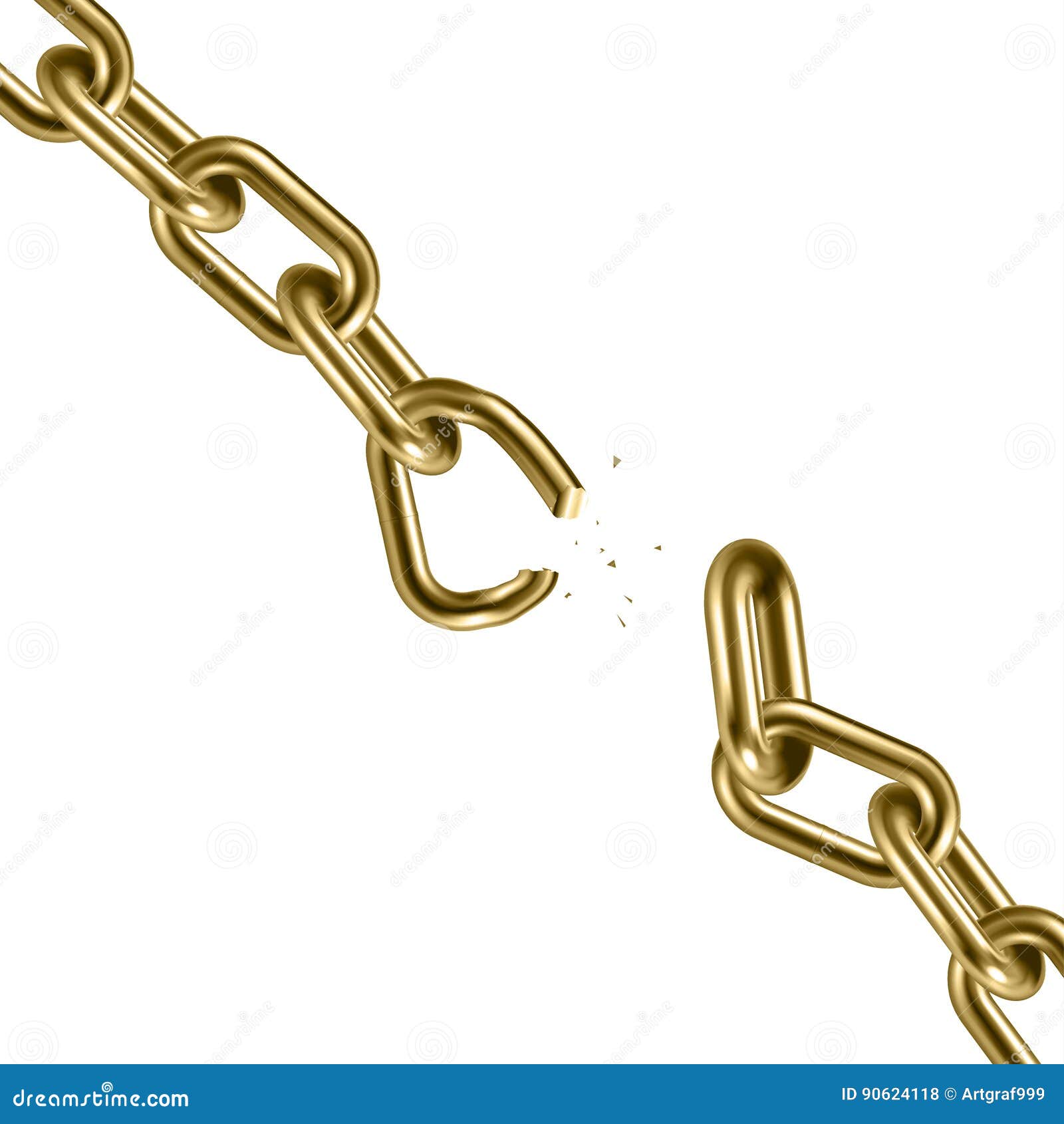 Metal Golden Broken Chain 3D. Freedom Concept Stock Vector