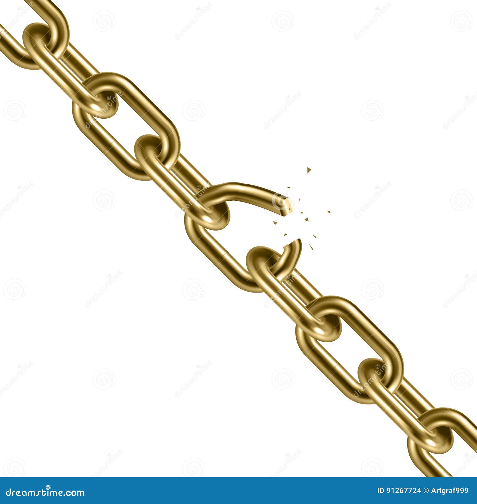 Metal Golden Broken Chain 3D. Freedom Concept Stock Illustration