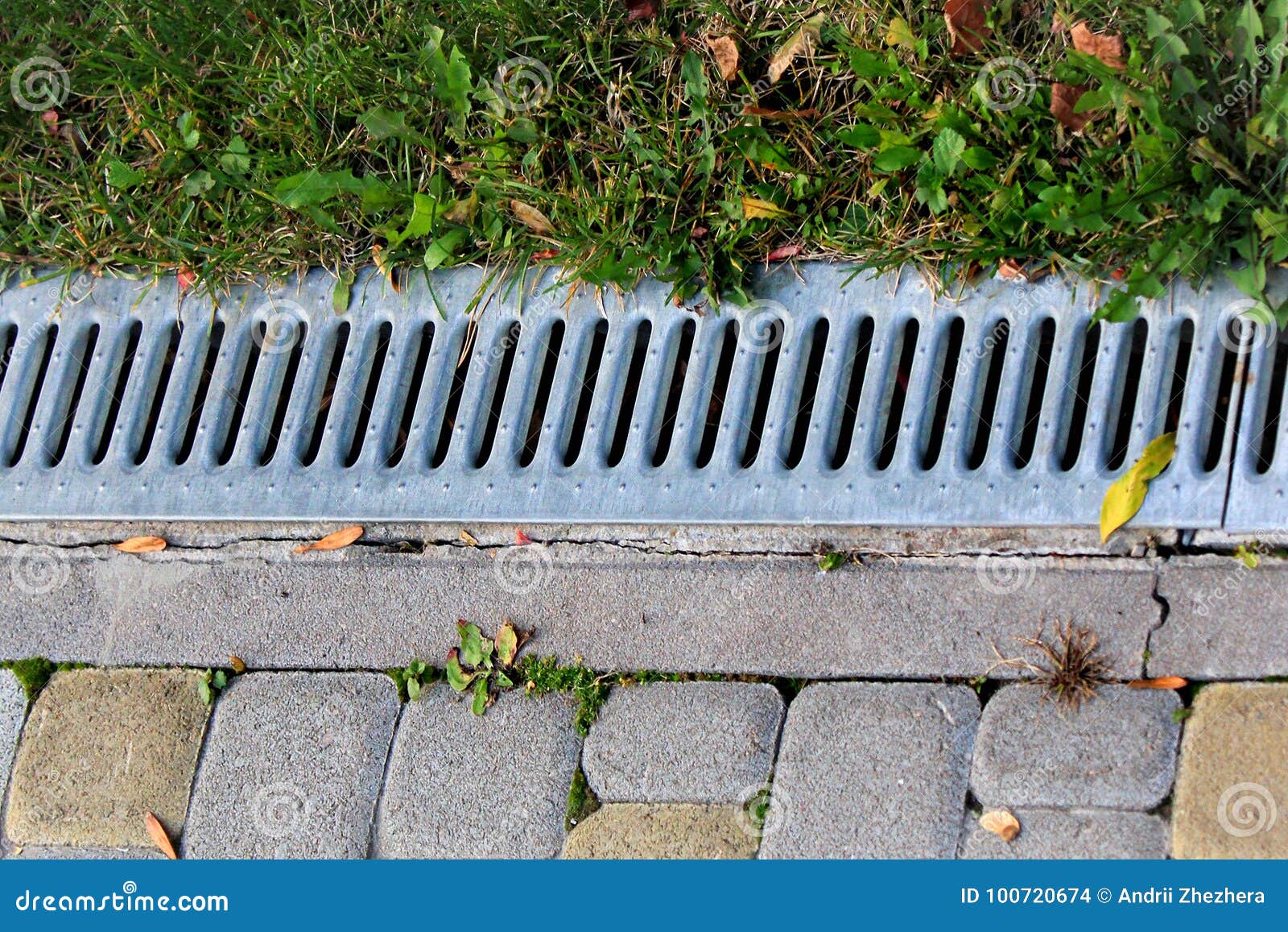 metal grate of rainwater drainage system in a park