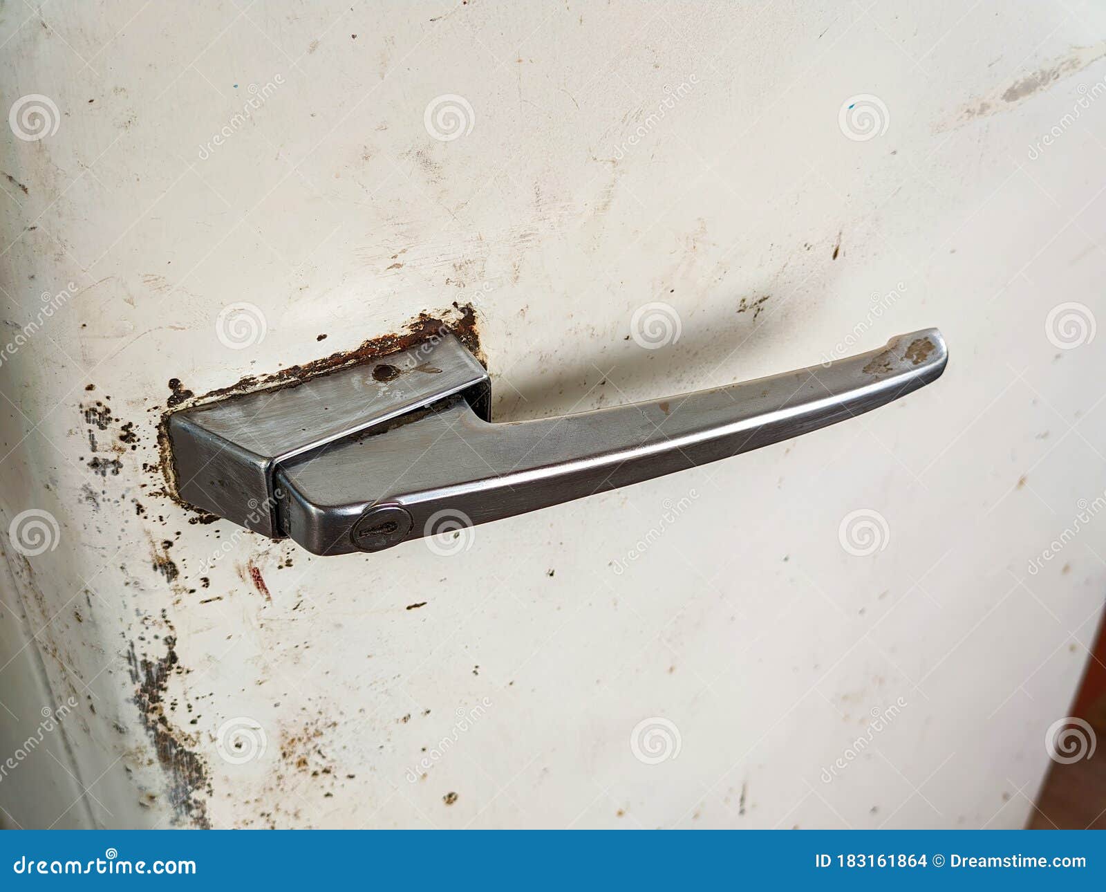 The Metal Handle of Old Vintage Refrigerator Stock Photo Image of