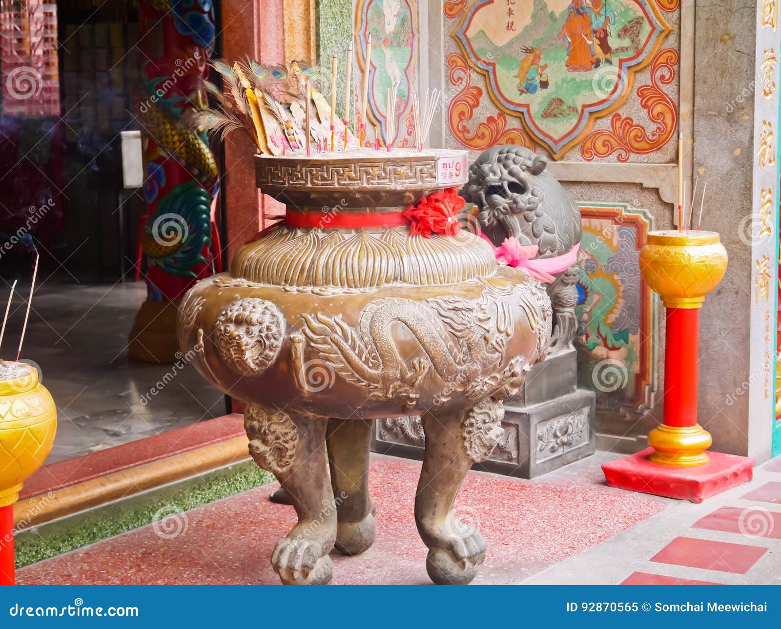 Metal Incense Pot with Dragon Pattern Stock Image Image of brass