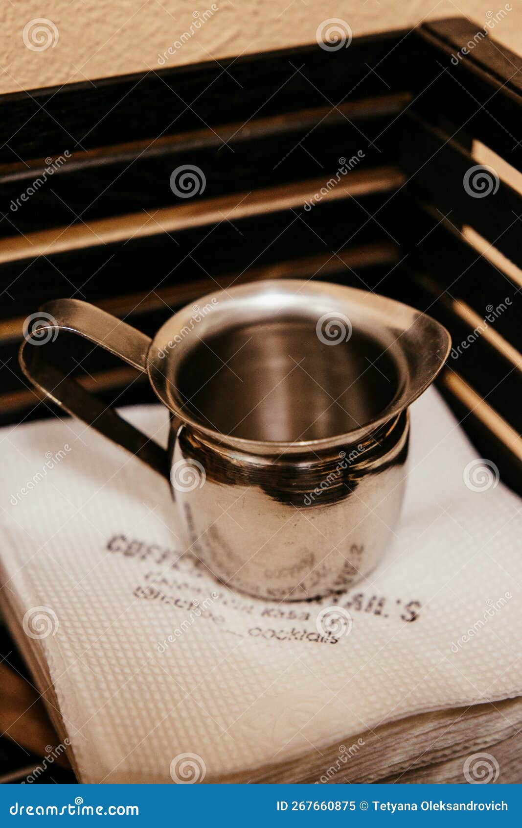 Metal Jug for the Coffee Machine on the Table Stock Image Image of