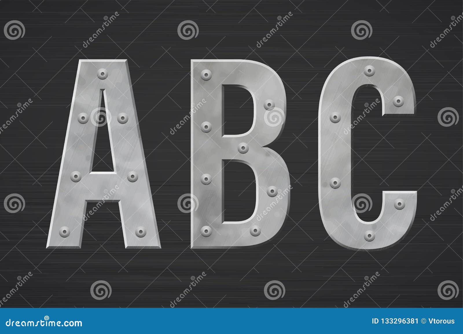 metal letters with rivet.