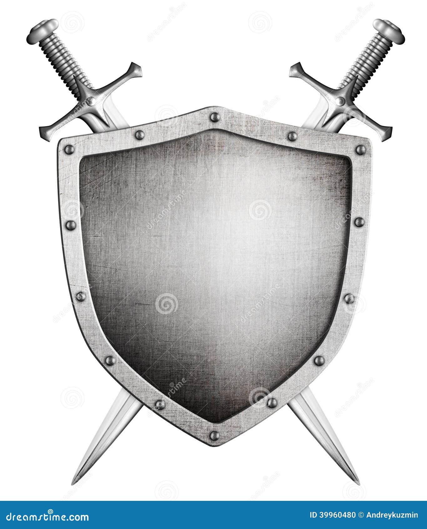 Metal Medieval Shield And Crossed Swords Behind Coat Of Arms Stock ...