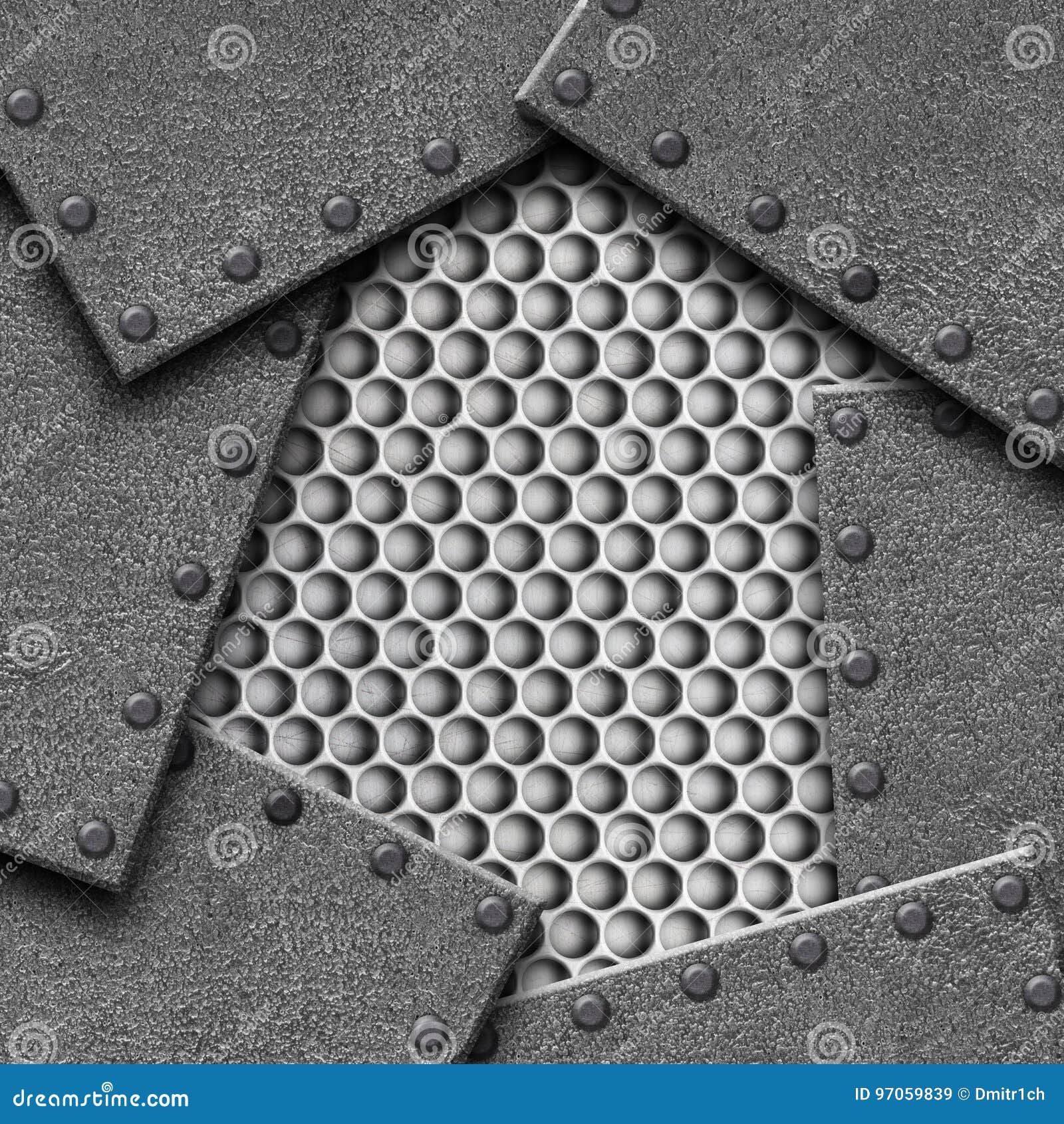 Metal Mesh Texture Bonded with Rivets, Hard Background, 3d Stock