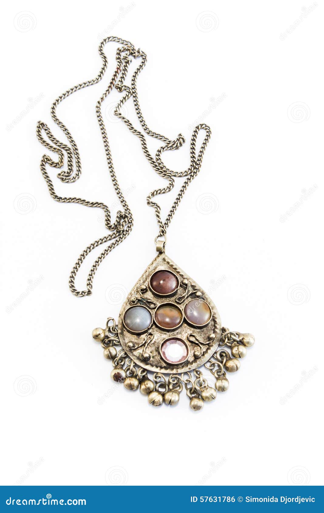 Metal Necklace with a Pendant Isolated on White Stock Photo - Image of ...