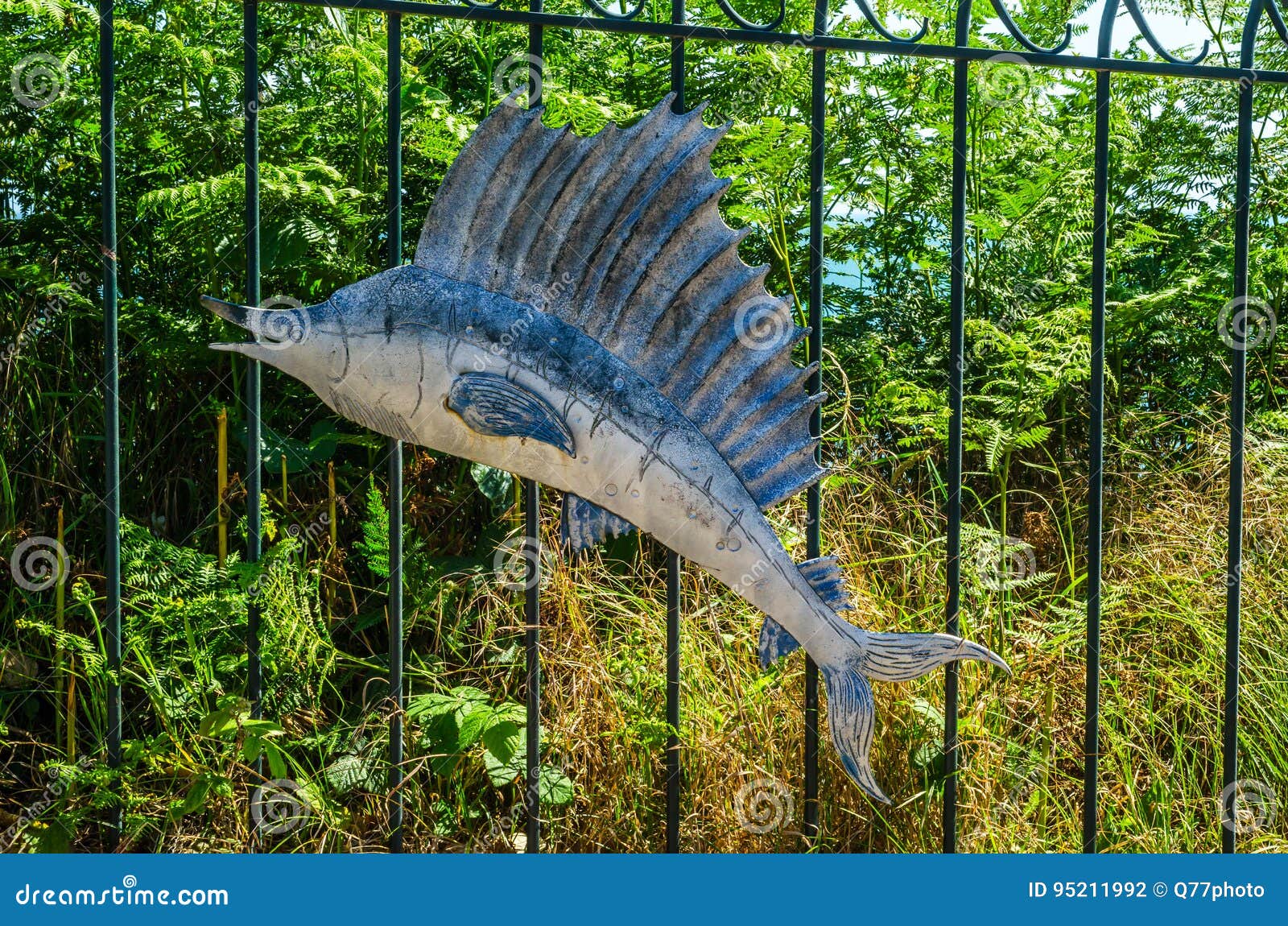The Metal Ornament On A Balustrade In A Seaside Village, Symboli Stock The Metal Ornament On A Balustrade In A Seaside Village, Symboli Stock