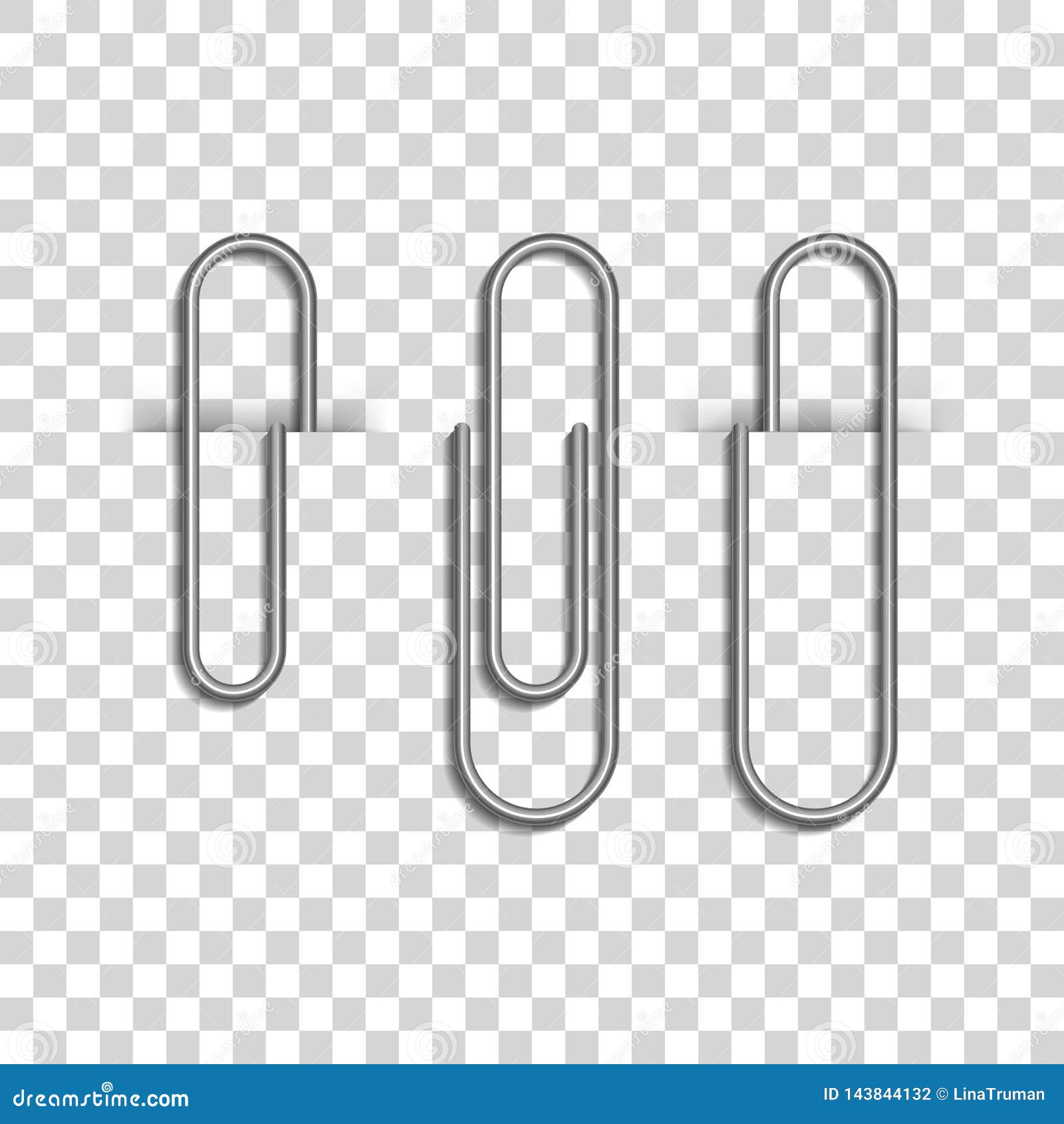 metal paper clips  on transparent background. metal paper clips attached to paper.  