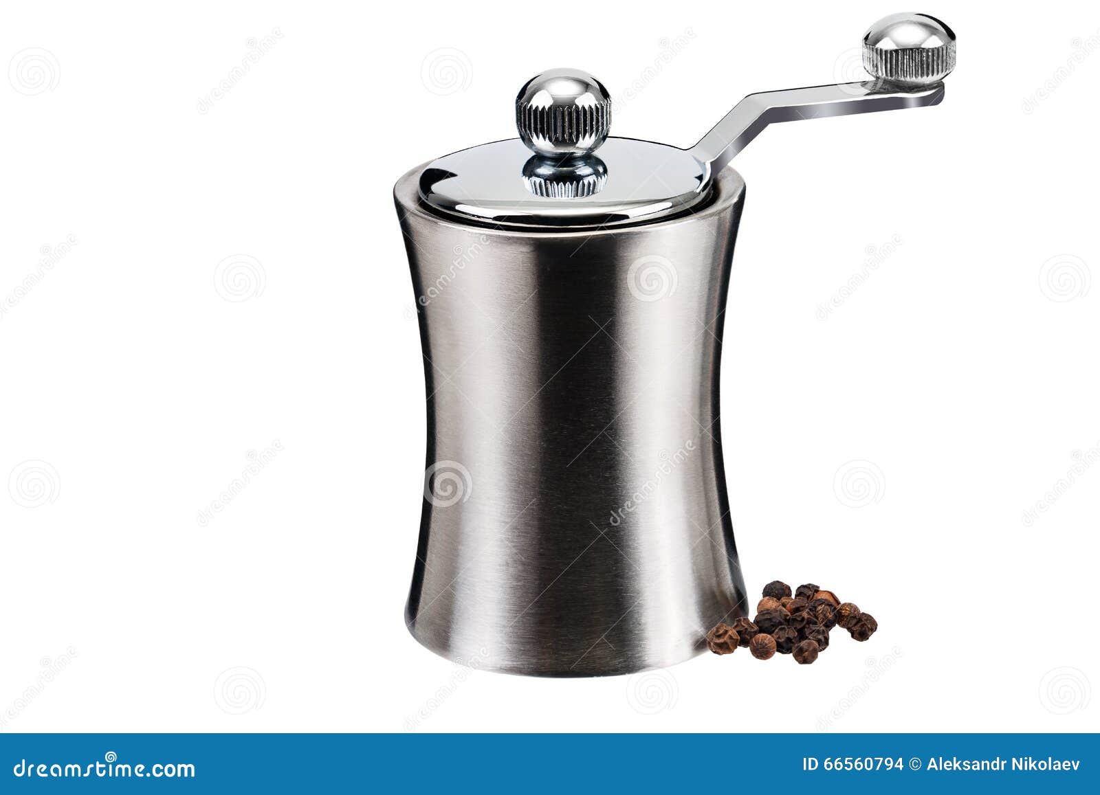 Metal Pepper Mill and a Few Grains Stock Photo Image of twist, food