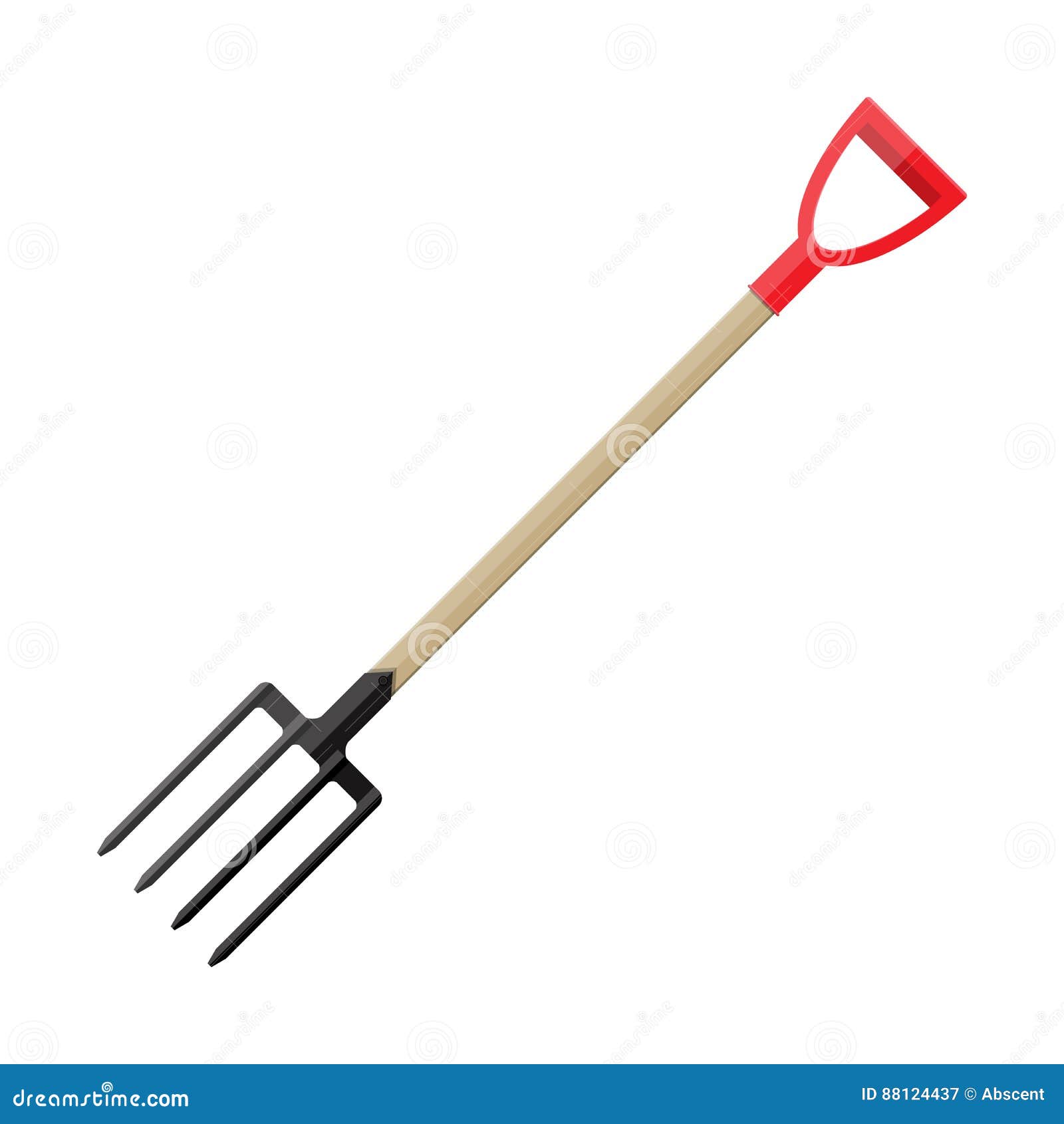 Metal Pitchfork. Hayfork Tool with Plastic Handle Stock Vector