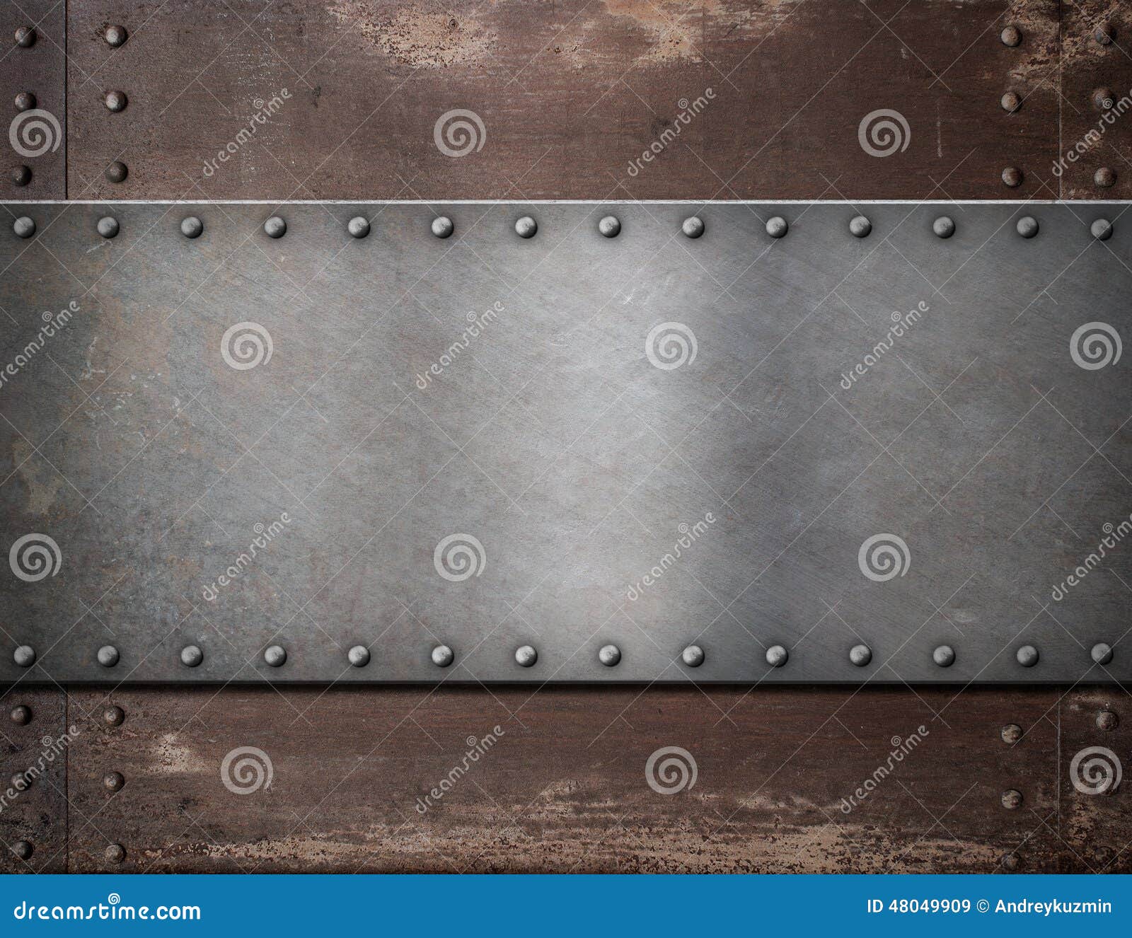 metal plate with rivets over rustic steel