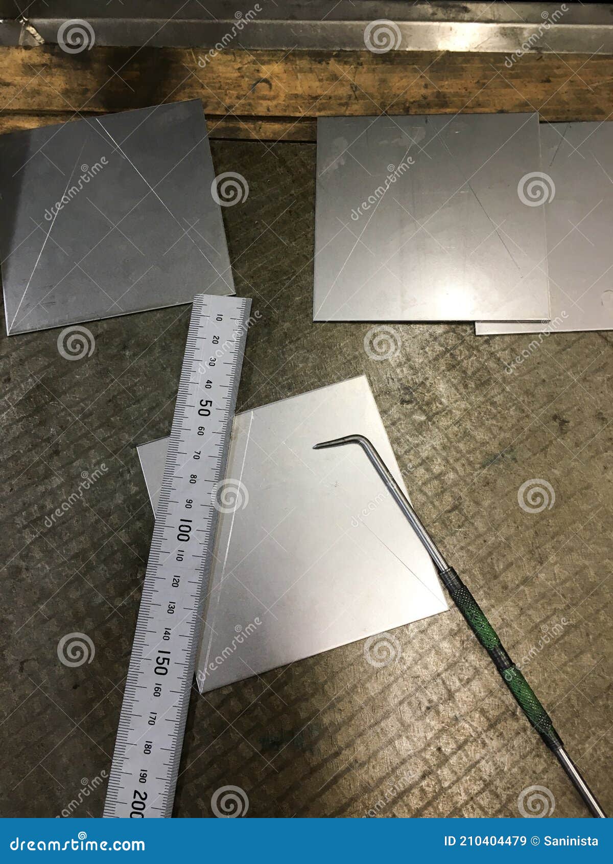 Metal Plates Cutting for Triangle Shape on Worktop Stock Image Image