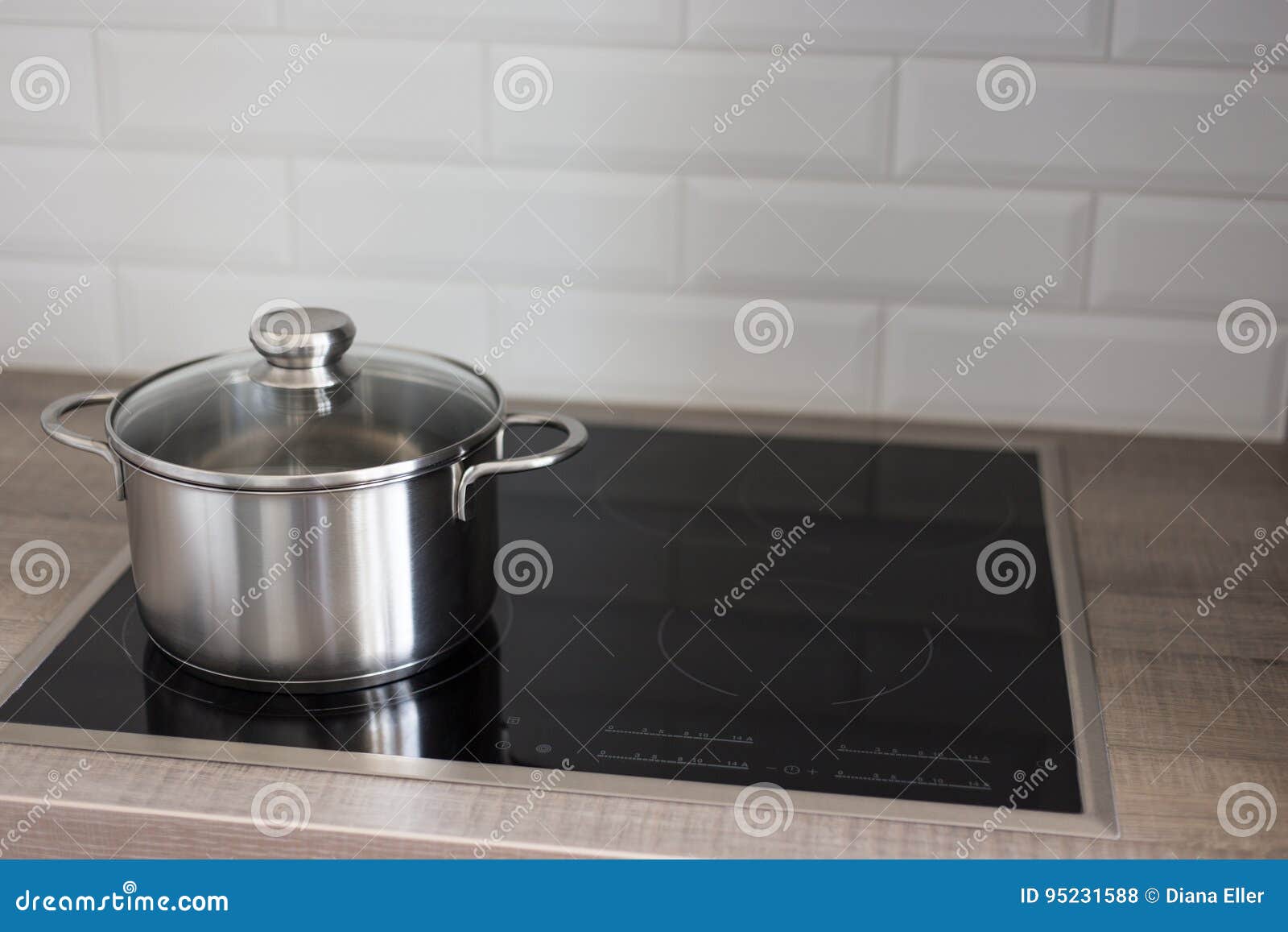 Metal Pot on Electric Stove in Kitchen Stock Photo Image of inside, electric 95231588