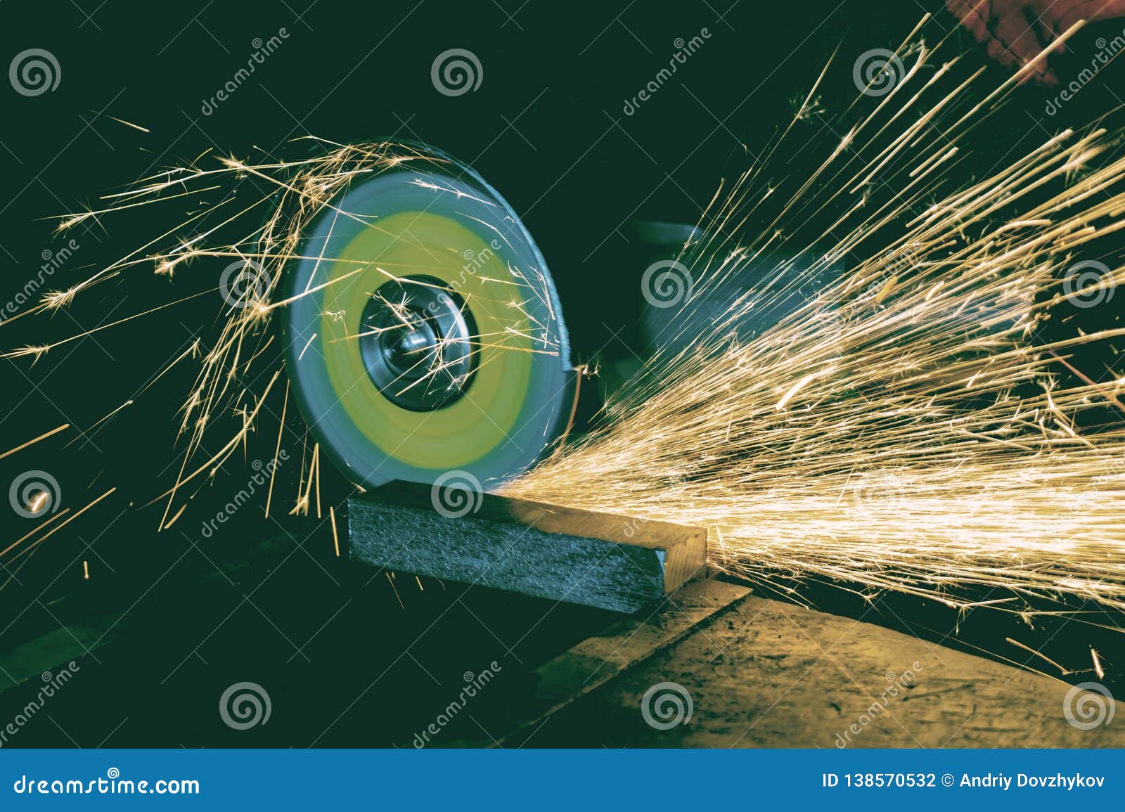 Metal Processing by Manual Action Grinding Machine with Flying Sparks