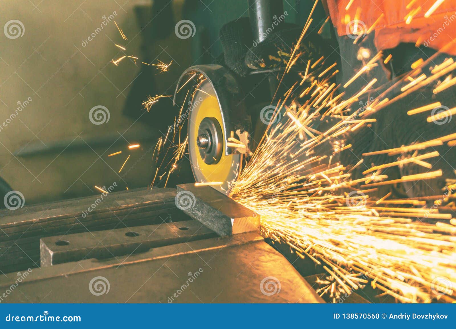 Metal Processing by Manual Action Grinding Machine with Flying Sparks