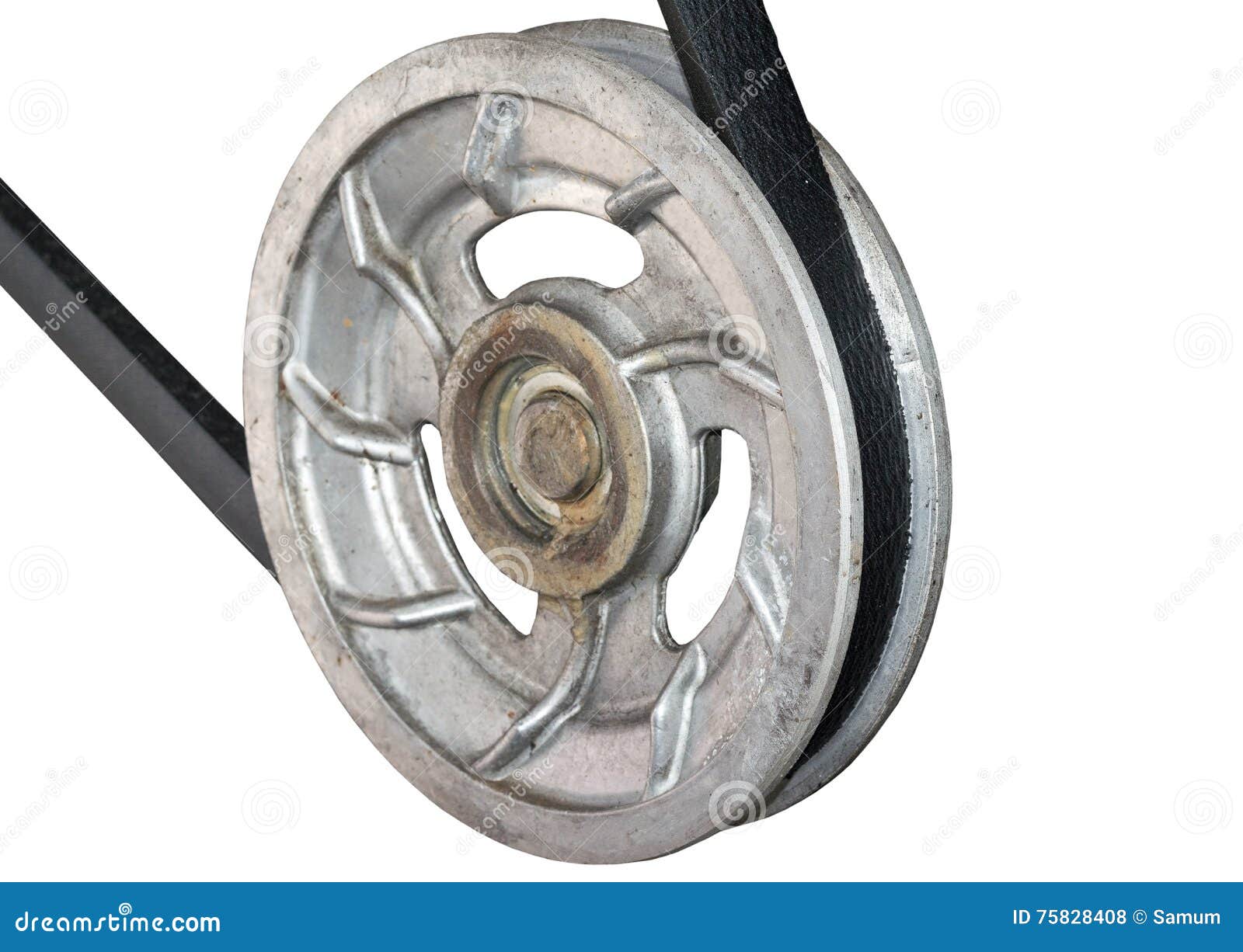 Metal pulleys with belt stock photo. Image of circle 75828408