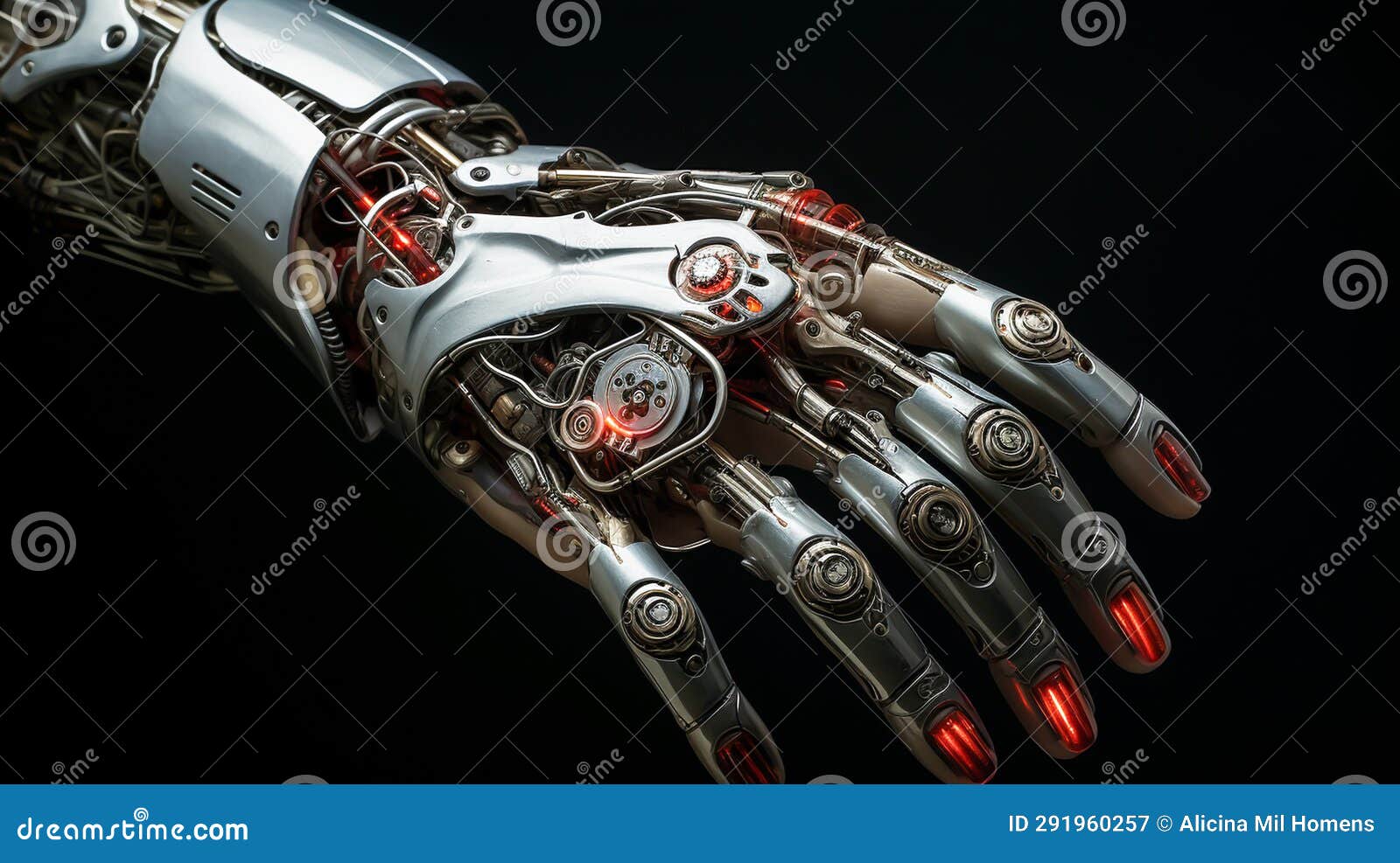 Metal Robotic Hand Isolated on Dark Background. Technology Concept Stock Illustration