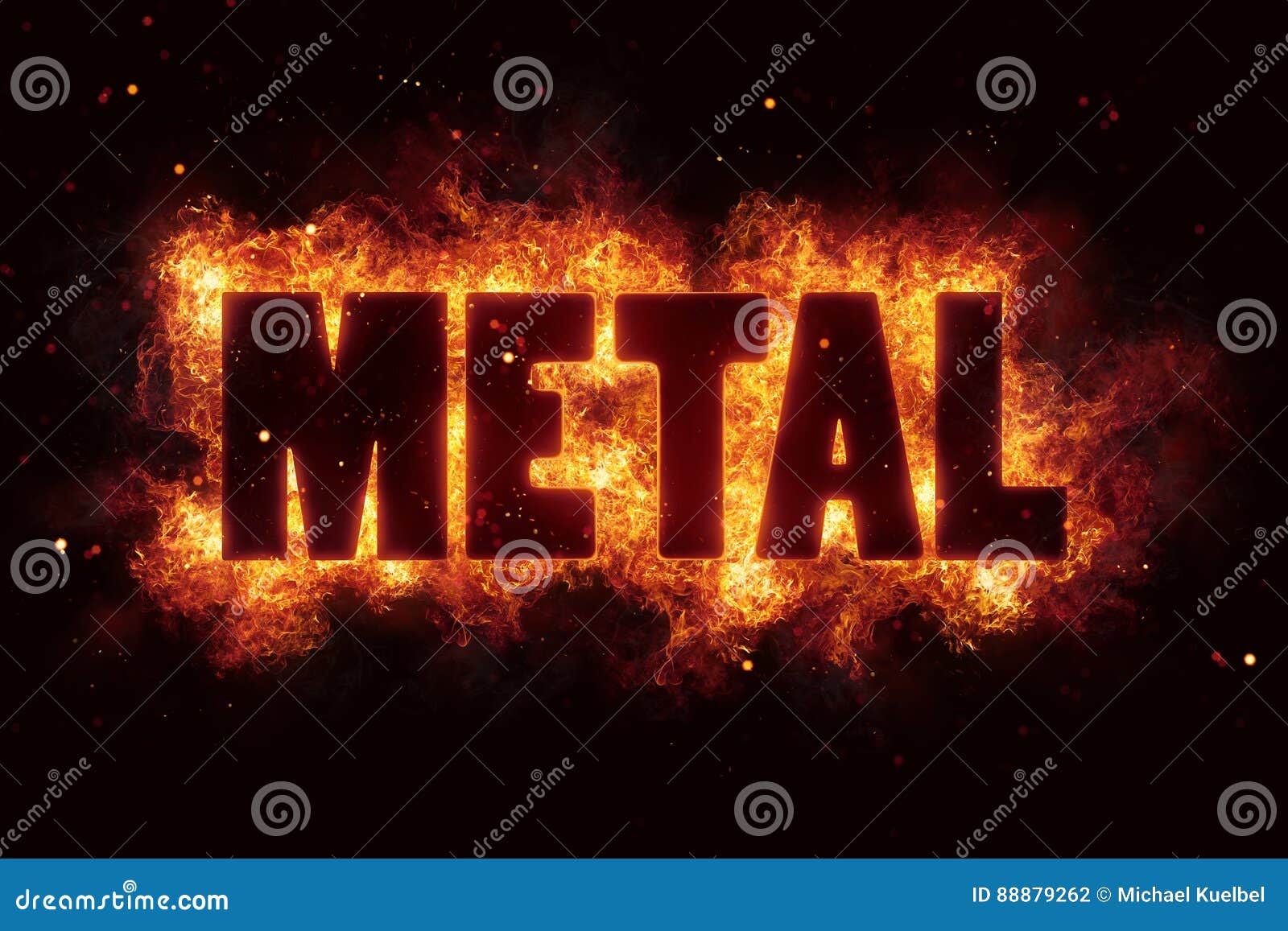 Metal Rock Music Text on Fire Flames Explosion Stock Illustration