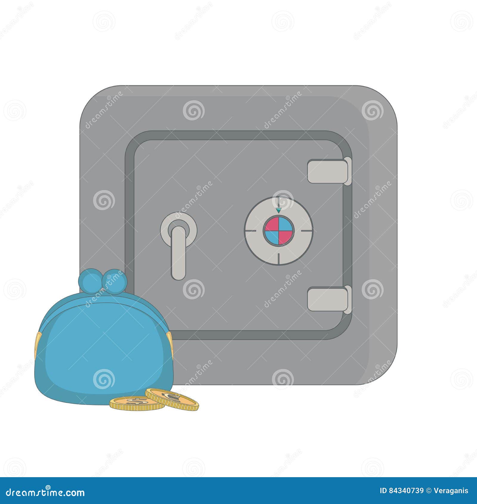 Metal Safe with a Combination Lock. Purse with Coins. Reliable Storage