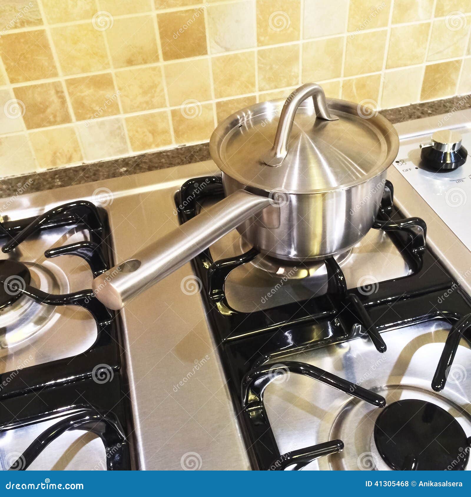 Metal Saucepan on Gas Stove Stock Photo Image of contemporary