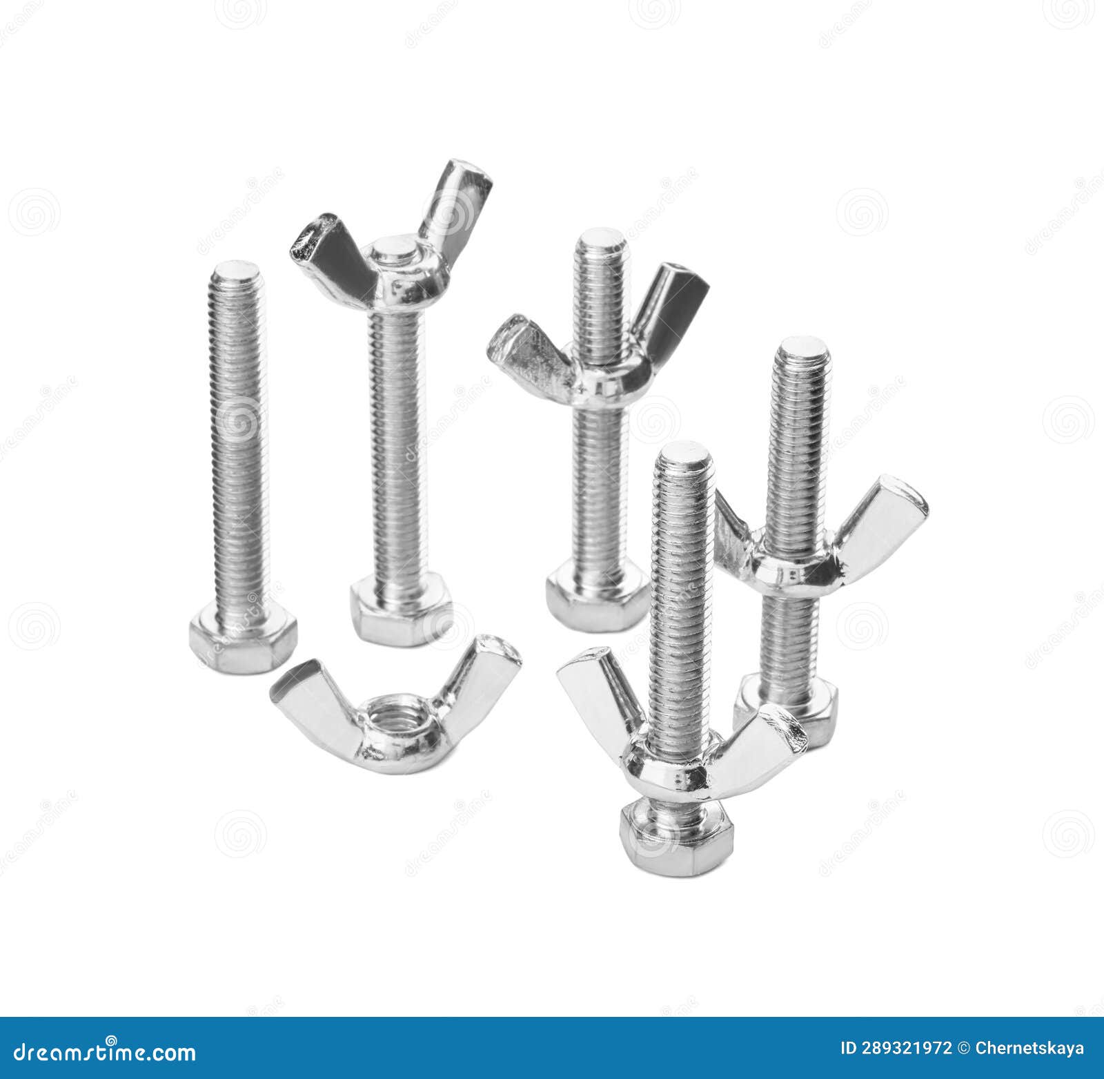 Metal Screws with Wing Nuts Isolated on White Stock Photo Image of