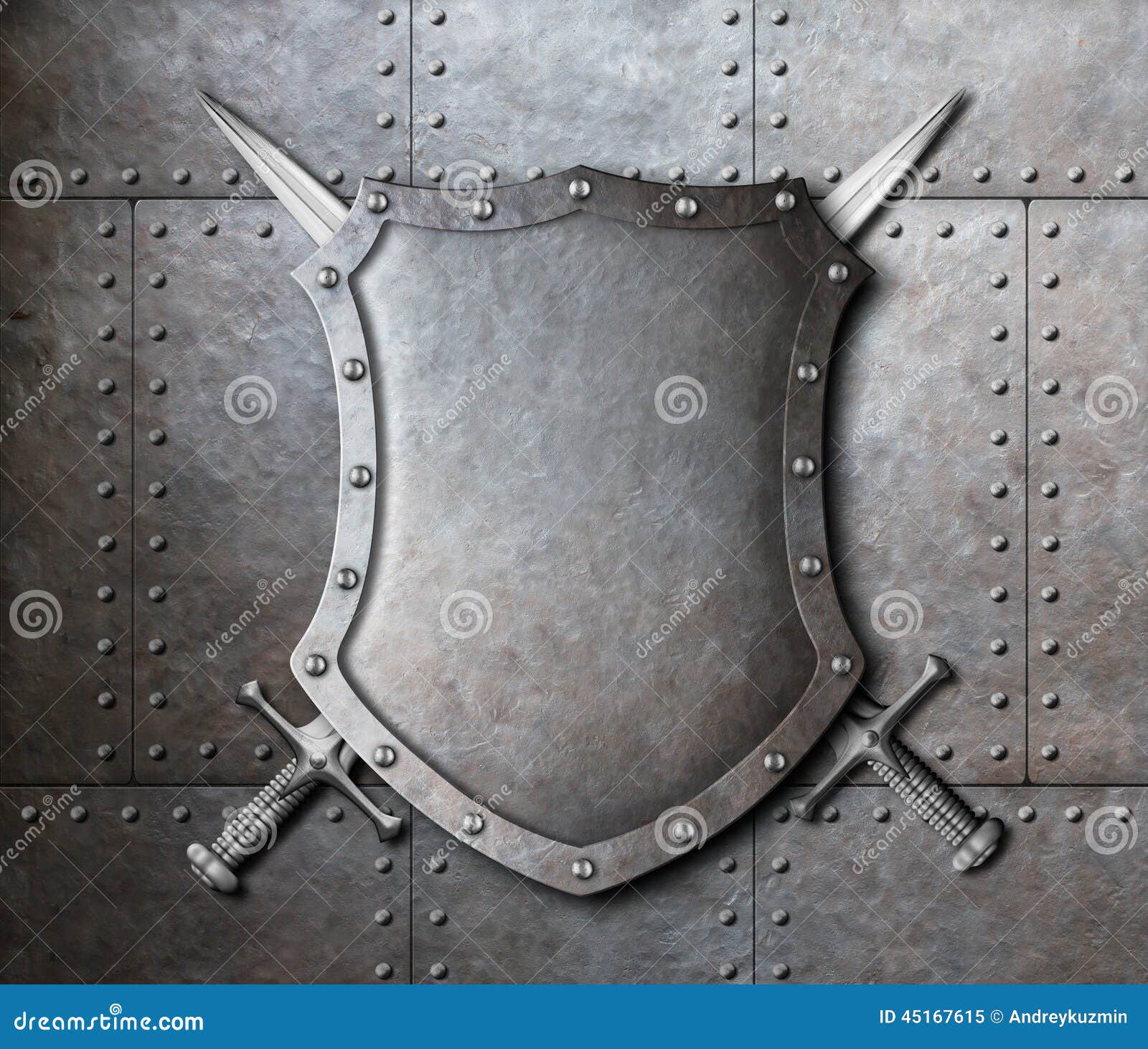 Metal Shield and Two Crossed Swords Coat of Arms Stock Image Image of