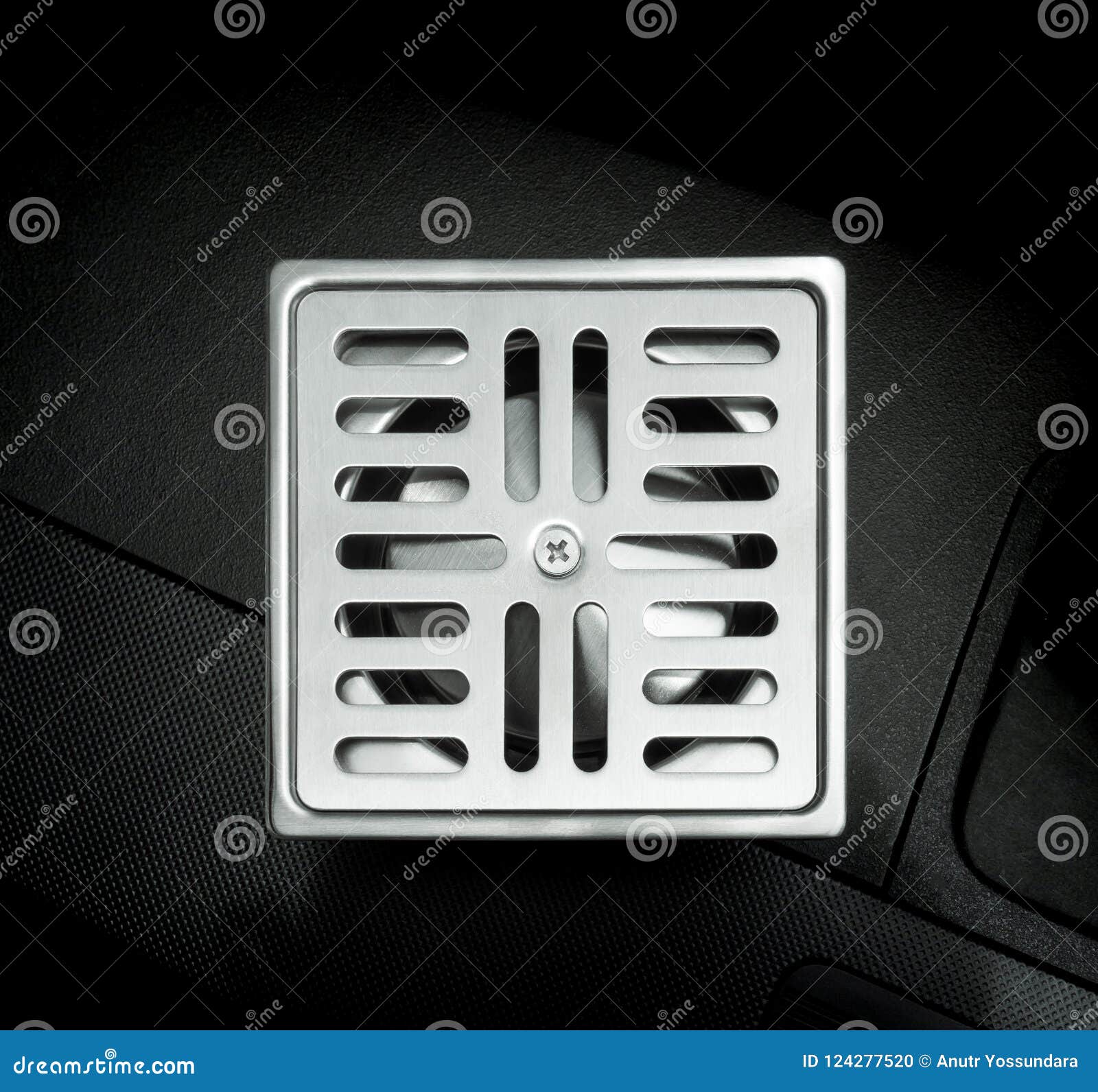 Metal Shower Drain Cover on Black Stock Photo Image of home, waste