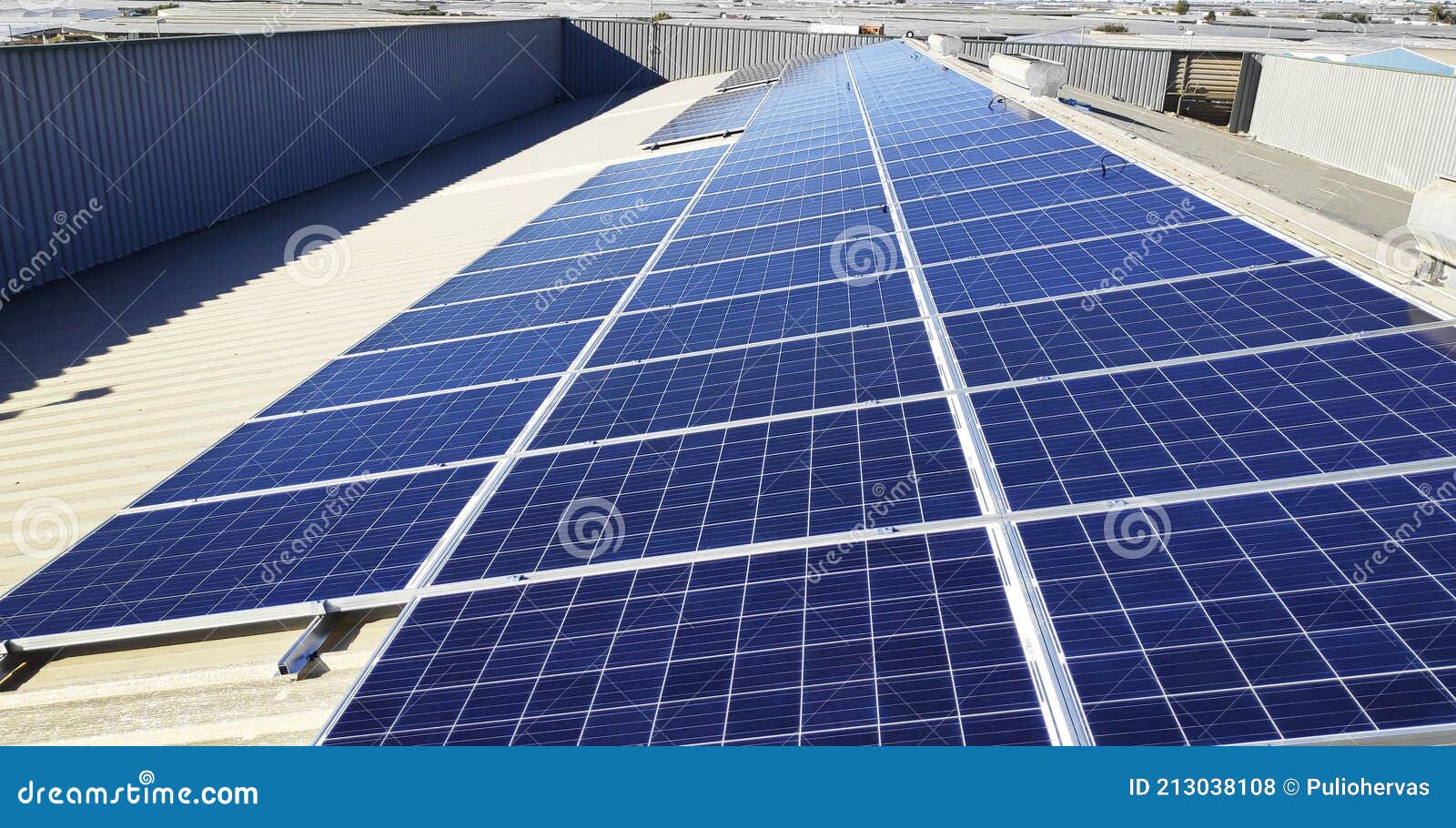 Metal Solar Panel Roof in an Industrial Warehouse Stock Photo Image