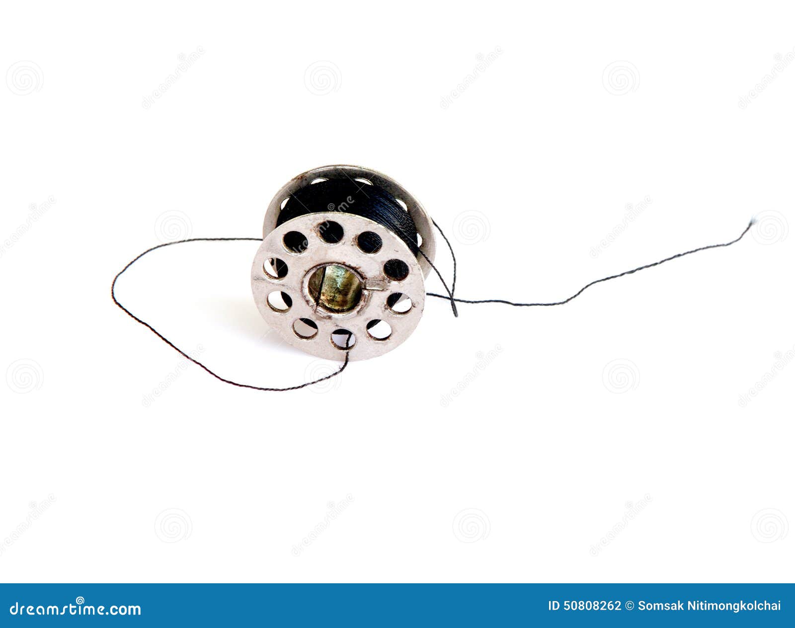 Metal Spool of Thread or Sewing Machine Bobbins Isolated on Whit Stock