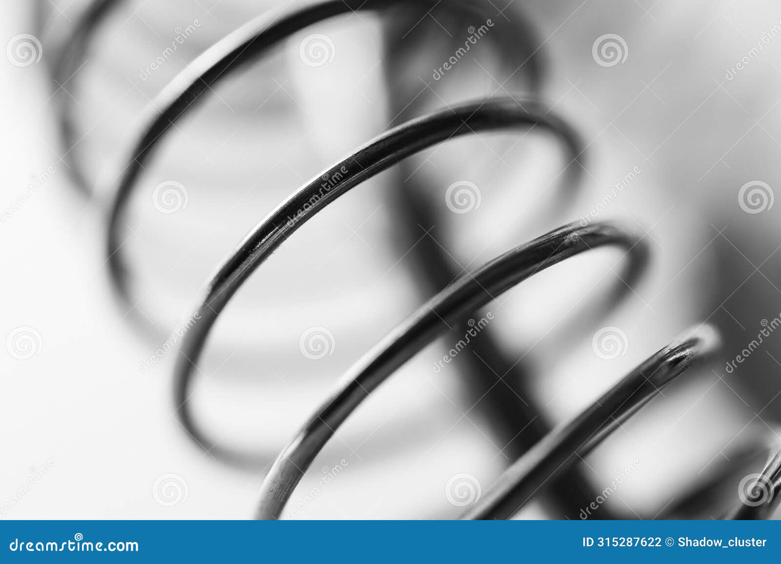 metal spring coiled, black and white macro shot