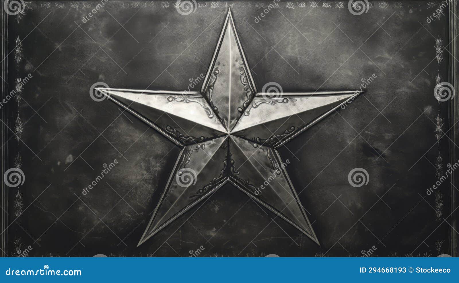 intaglio star: a chicano art-inspired silver star on metal background