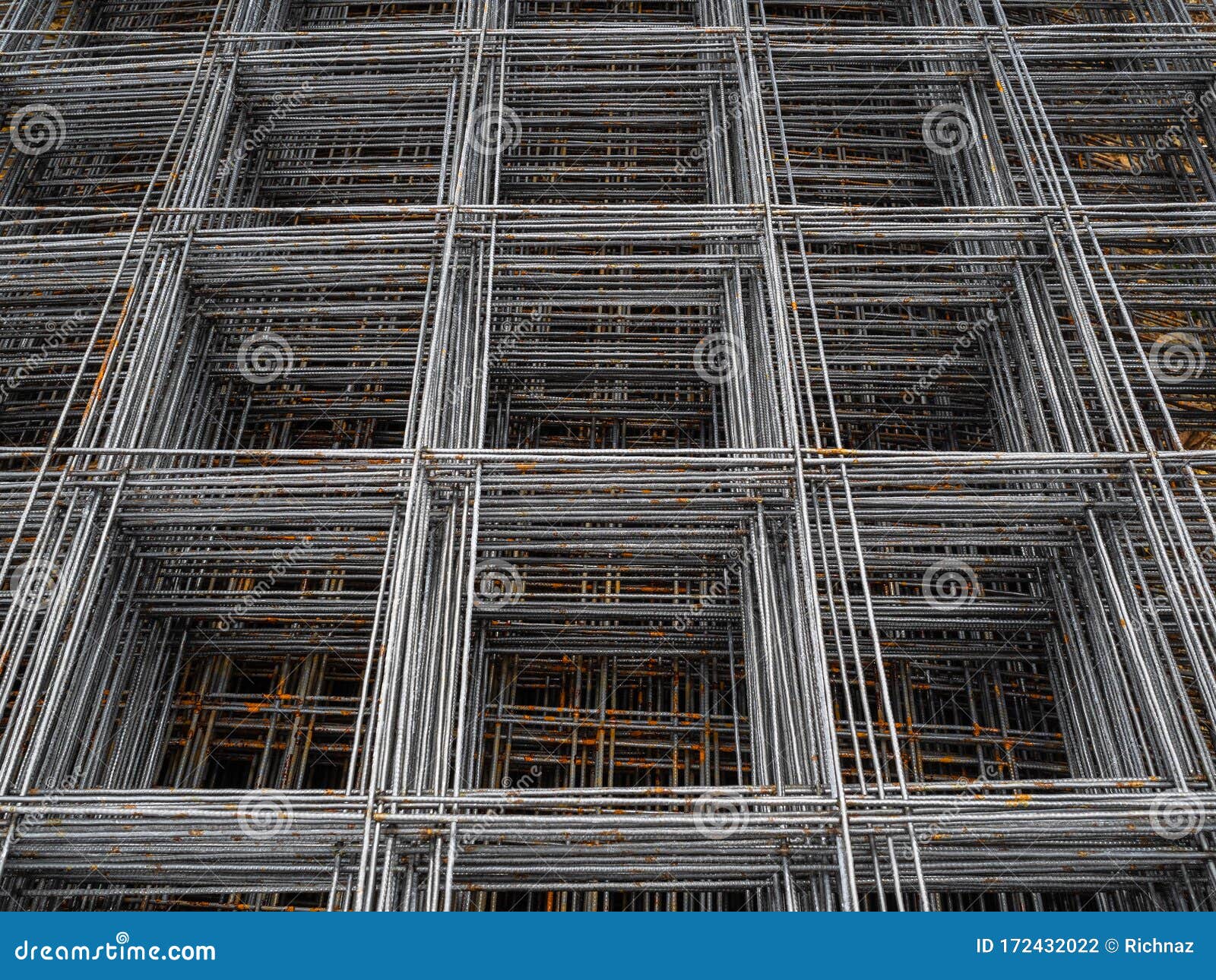 Metal Steel Bars for Concrete Reinforcement. Rusty Metal Bars Stock