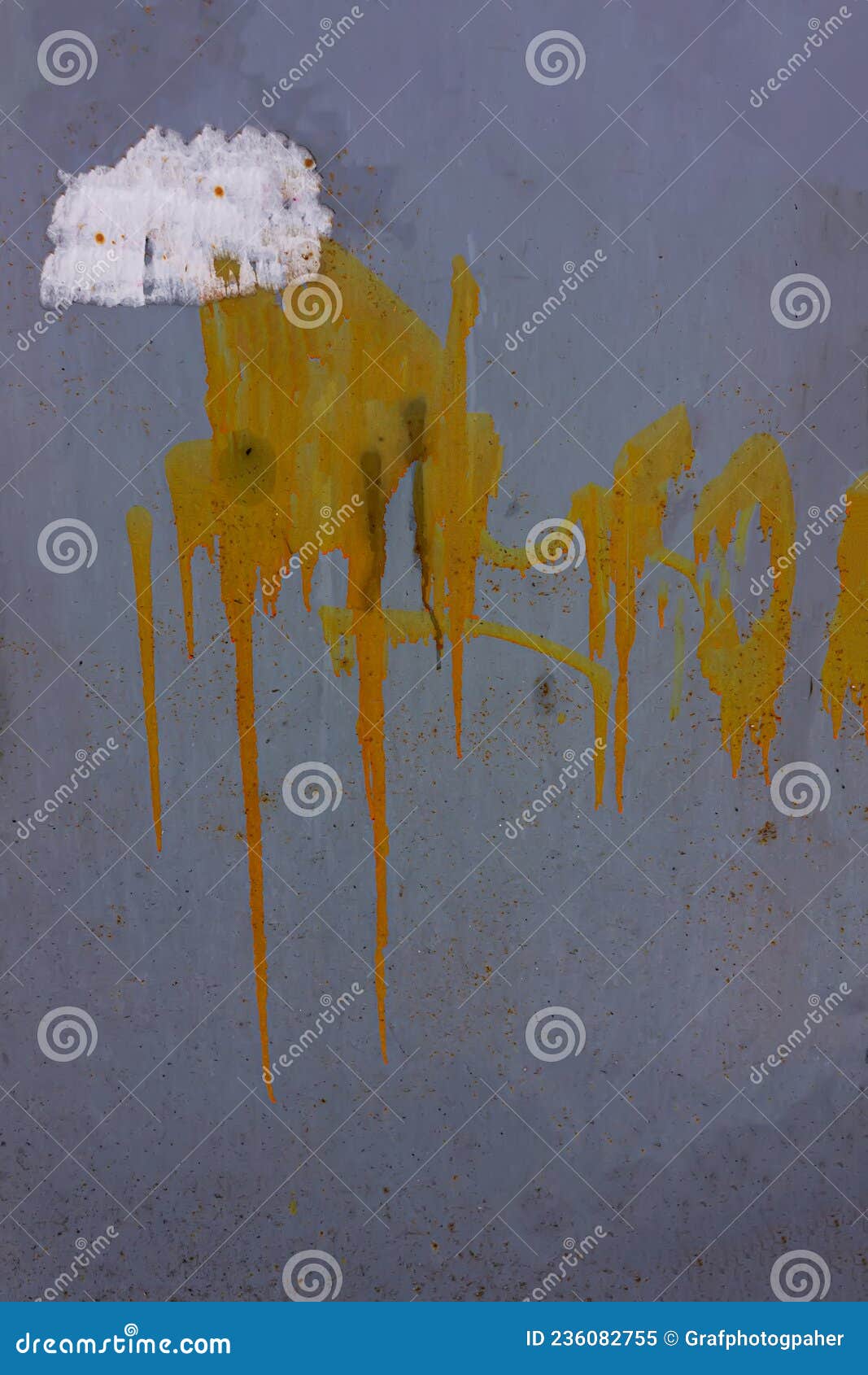 Metal Surface Painted with Gray Paint and Drips from Splashed Ye Stock