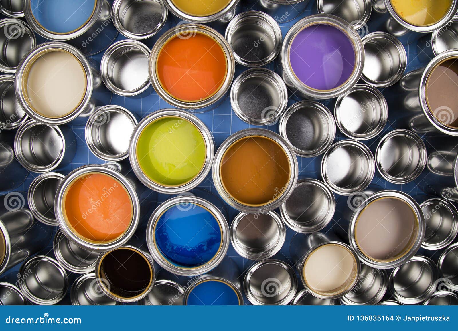 Metal Tin Cans with Color Paint Stock Photo Image of decoration, bottle 136835164