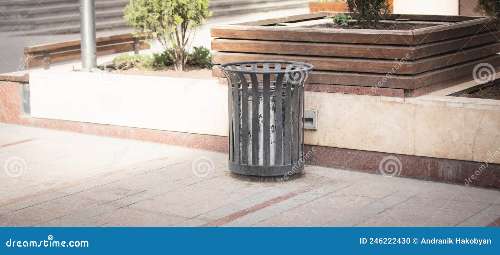 Metal trash bin in a city stock photo. Image of urban 246222430
