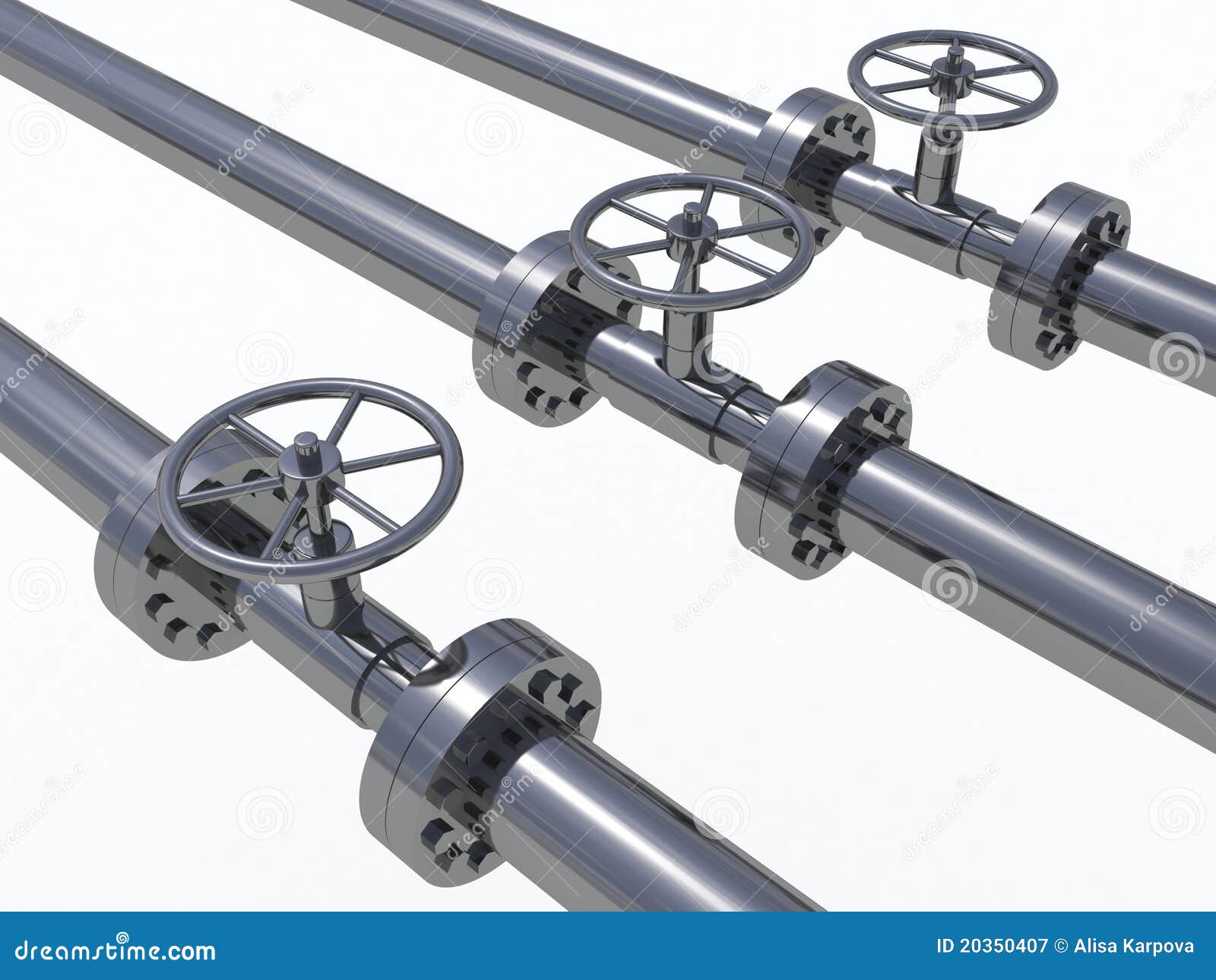 Metal Tubes with Valves on White Isolated Stock Illustration