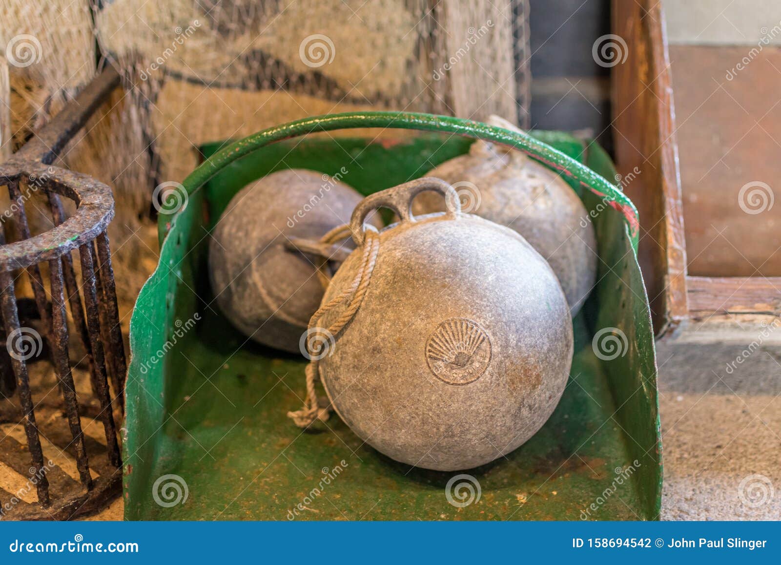 A Metal Vintage Fishing Floats Used for Large Nets. Rare Buoys Stock Photo  - Image of britain, metal: 158694542