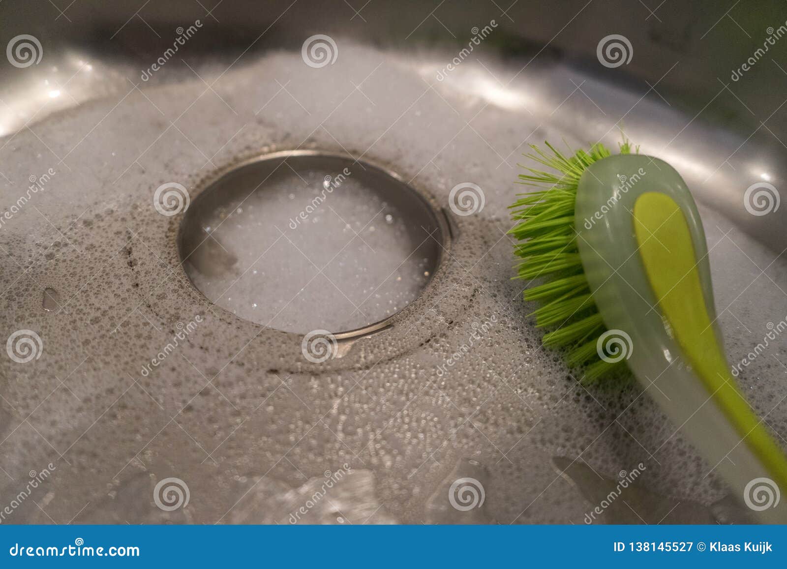 Metal Water Sink With Green Cleaning Brush Industrial Look