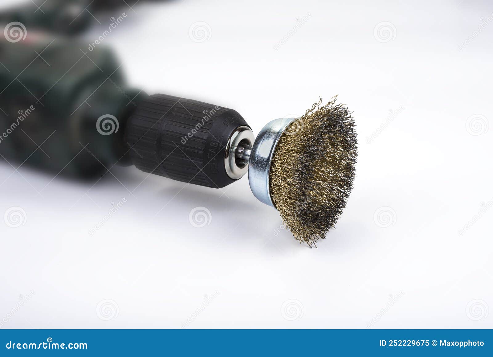 Metal Wire Brush for a Drill Machine on a White Stock Image Image of