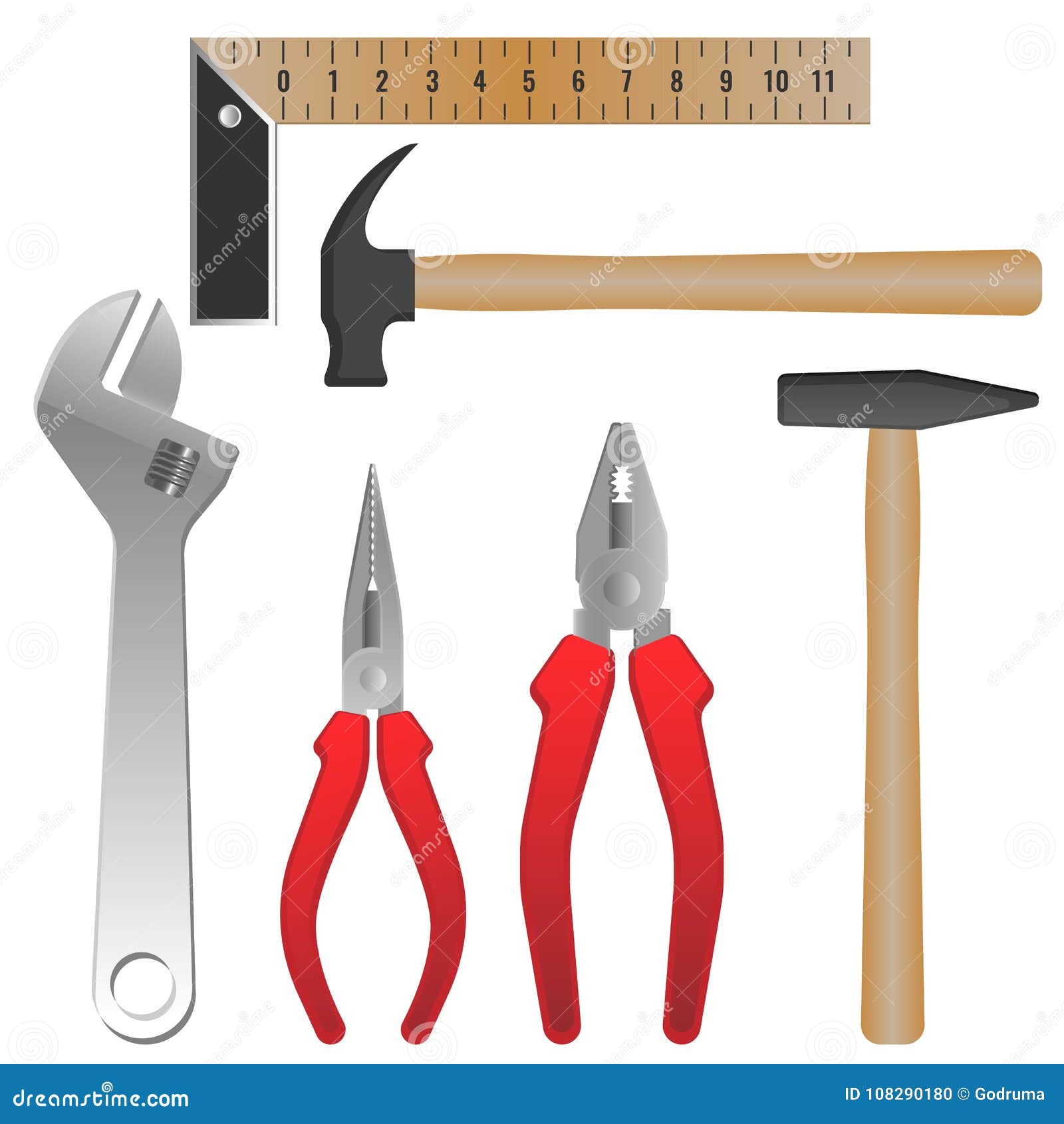 metal and wooden tools for repairment and building