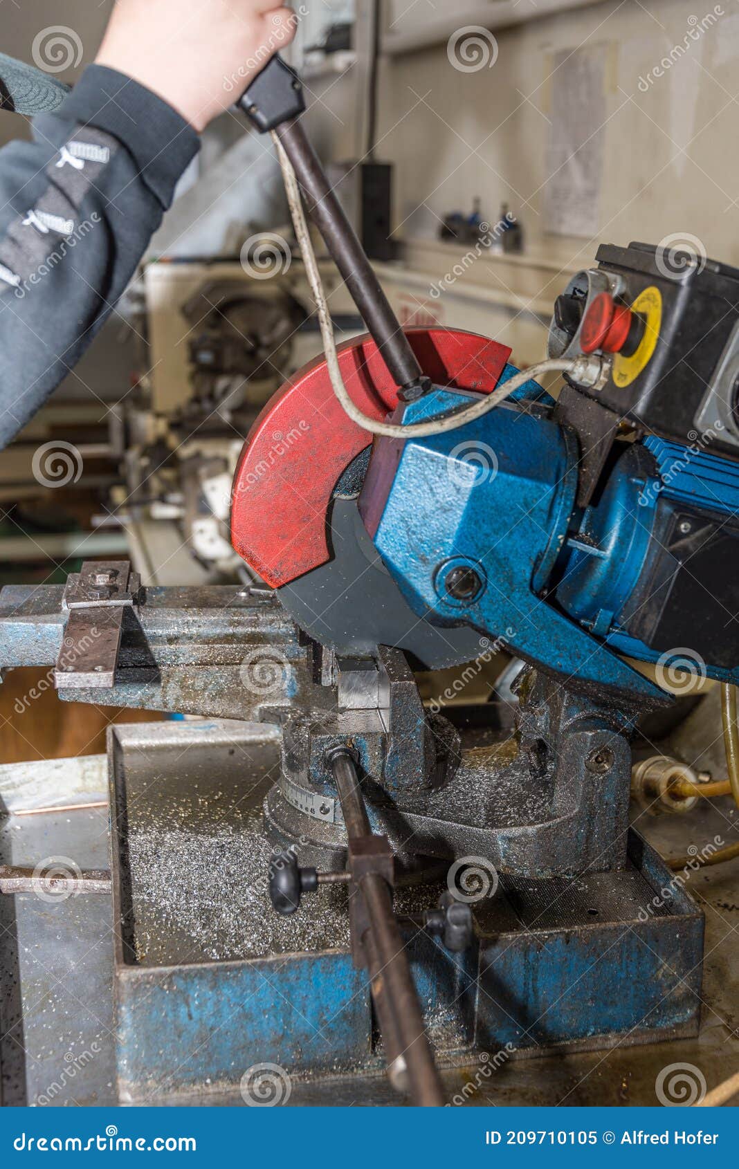 Metal Worker with Cutoff Saw Chop Saw Stock Image Image of manual